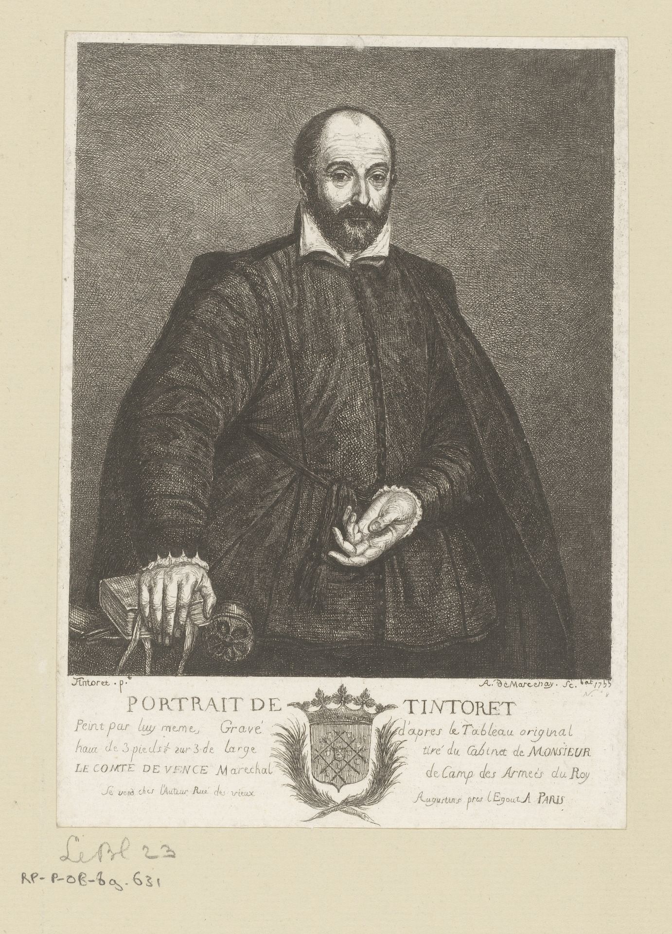 Portret van Jacopo Tintoretto by Antoine de Marcenay de Ghuy