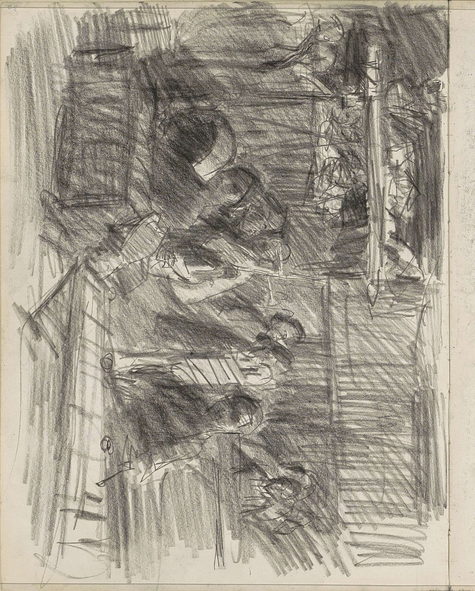 Groep zittende figuren, mogelijk een gamelanorkest by Isaac Israels