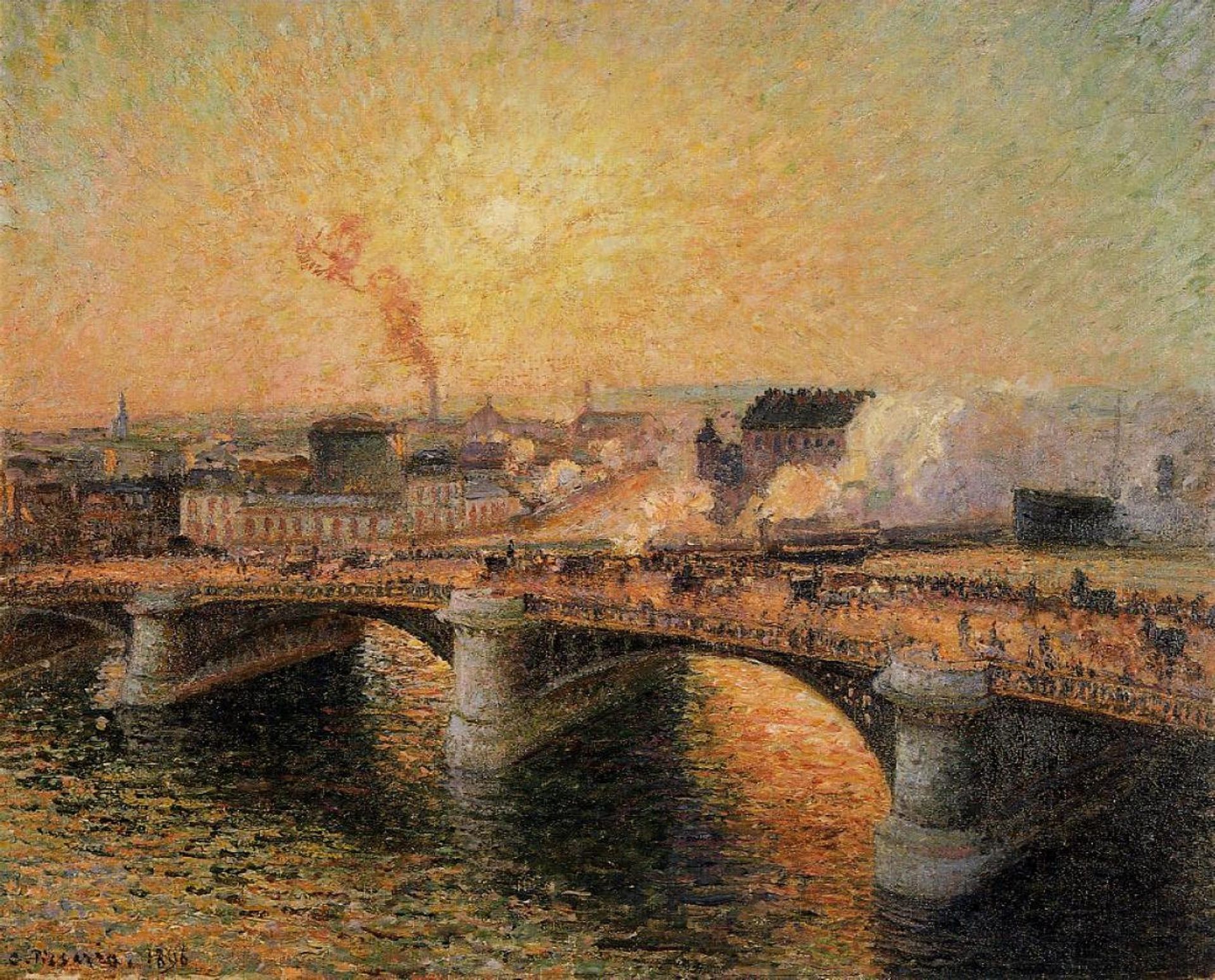 The Pont Boieldieu, Rouen, Sunset by Camille Pissarro