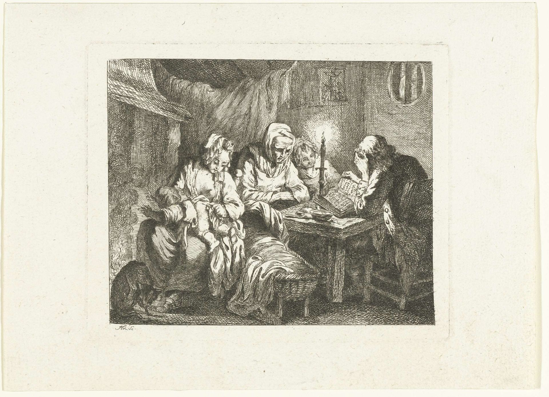 Een familie aan tafel by Nicolas Tanché