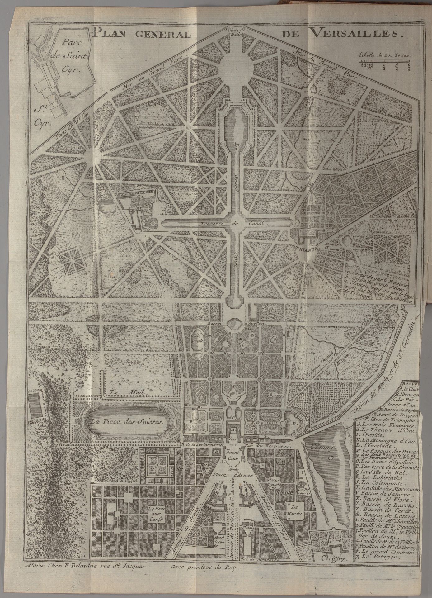 Nouvelle description des chateaux et parcs de Versailles et de Marly : contenant une explication historique de toutes les peintures, tableaux, statues, vases & ornemens qui s'y voient : leurs dimensions : & les noms des peintres, des sculpteurs & des graveurs qui les ont faits by Jean-Aimar Piganiol de La Force