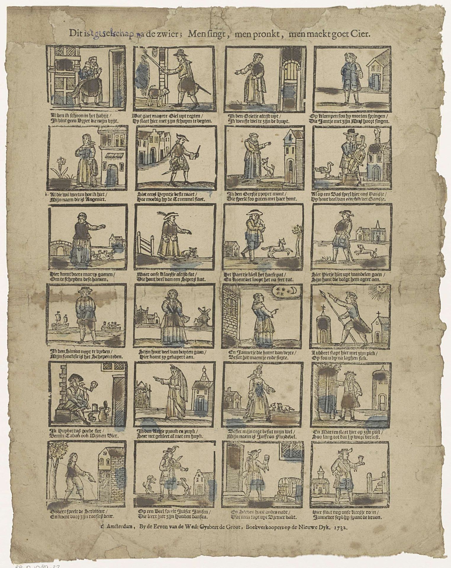 Dit is 't geselschap na de zwier; Mansingt, men pronkt, men mackt goet Cier by weduwe Gijsbert de Groot