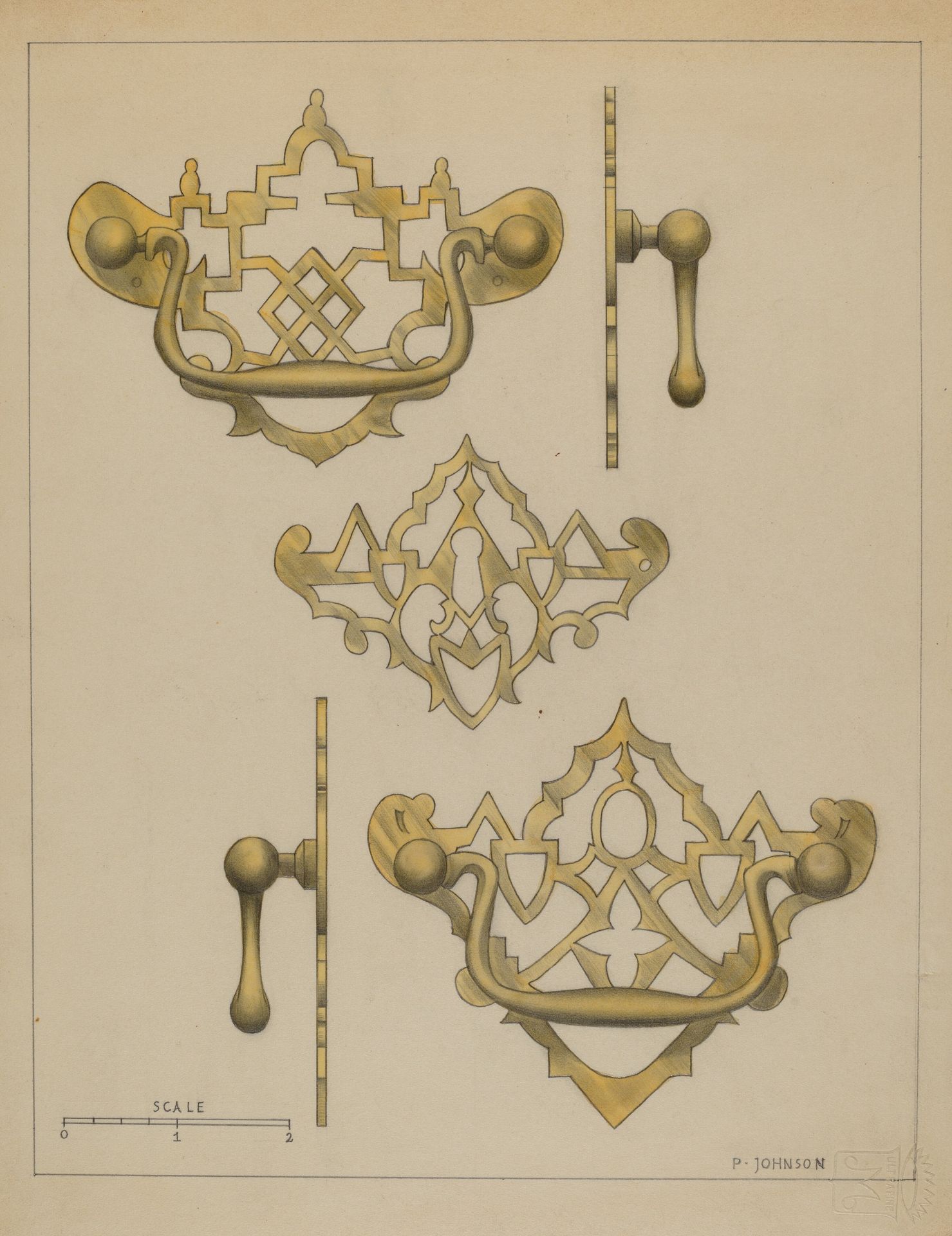 Drawer Pulls and Key Plate by Philip Johnson