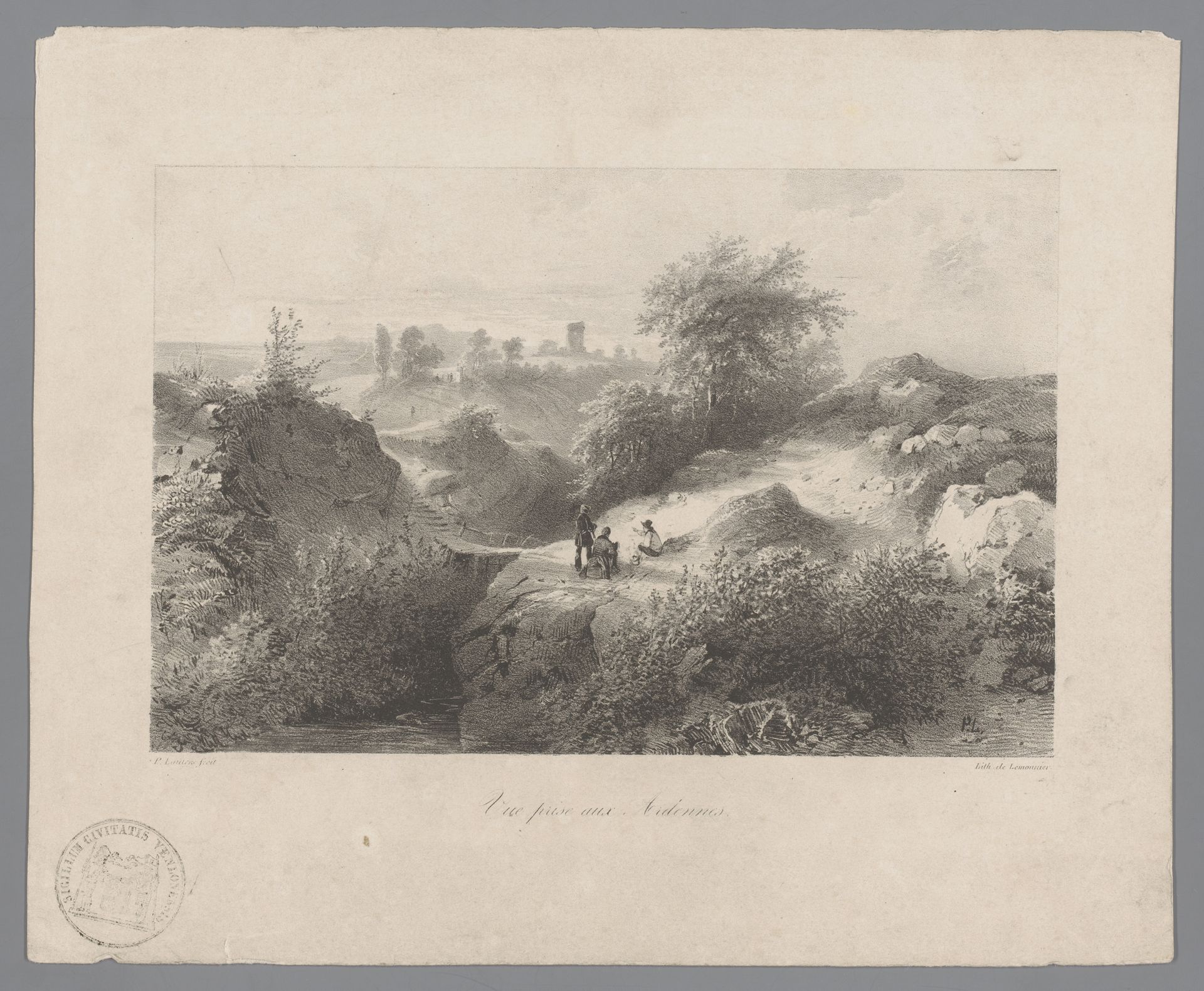 Drie rustende mannen in de Ardennen by Paulus Lauters