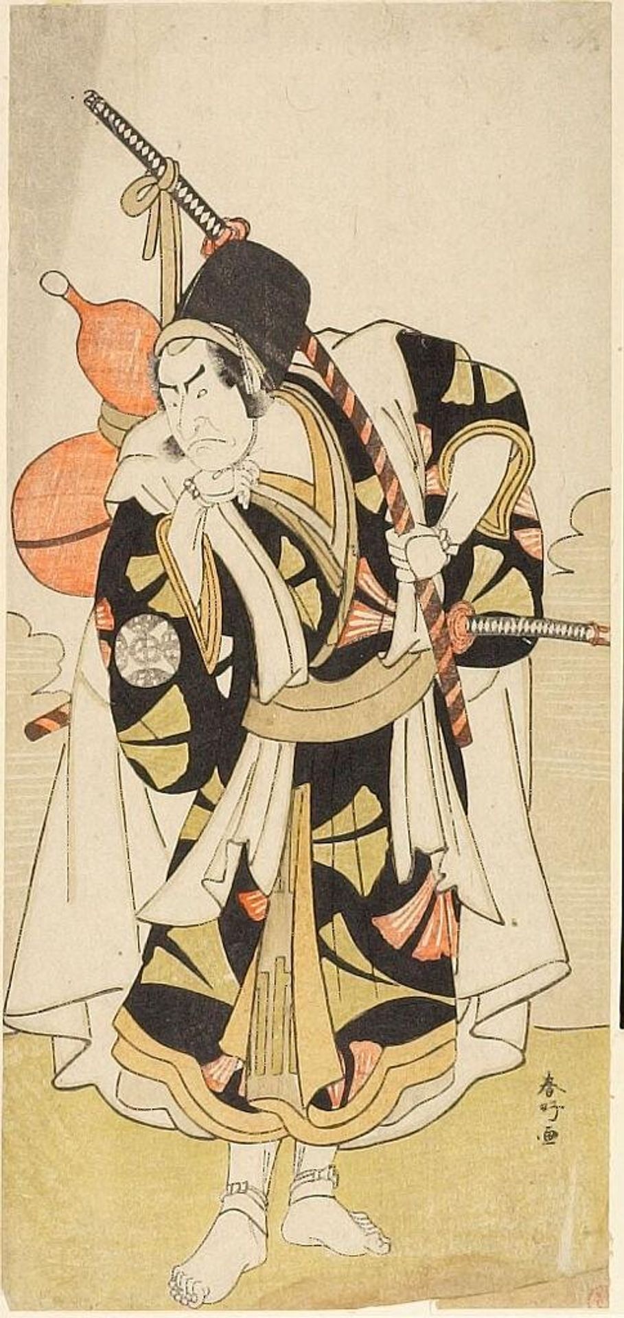 MAN STANDS WITH RT HAND UNDER CHIN by Katsukawa ShunkÅ