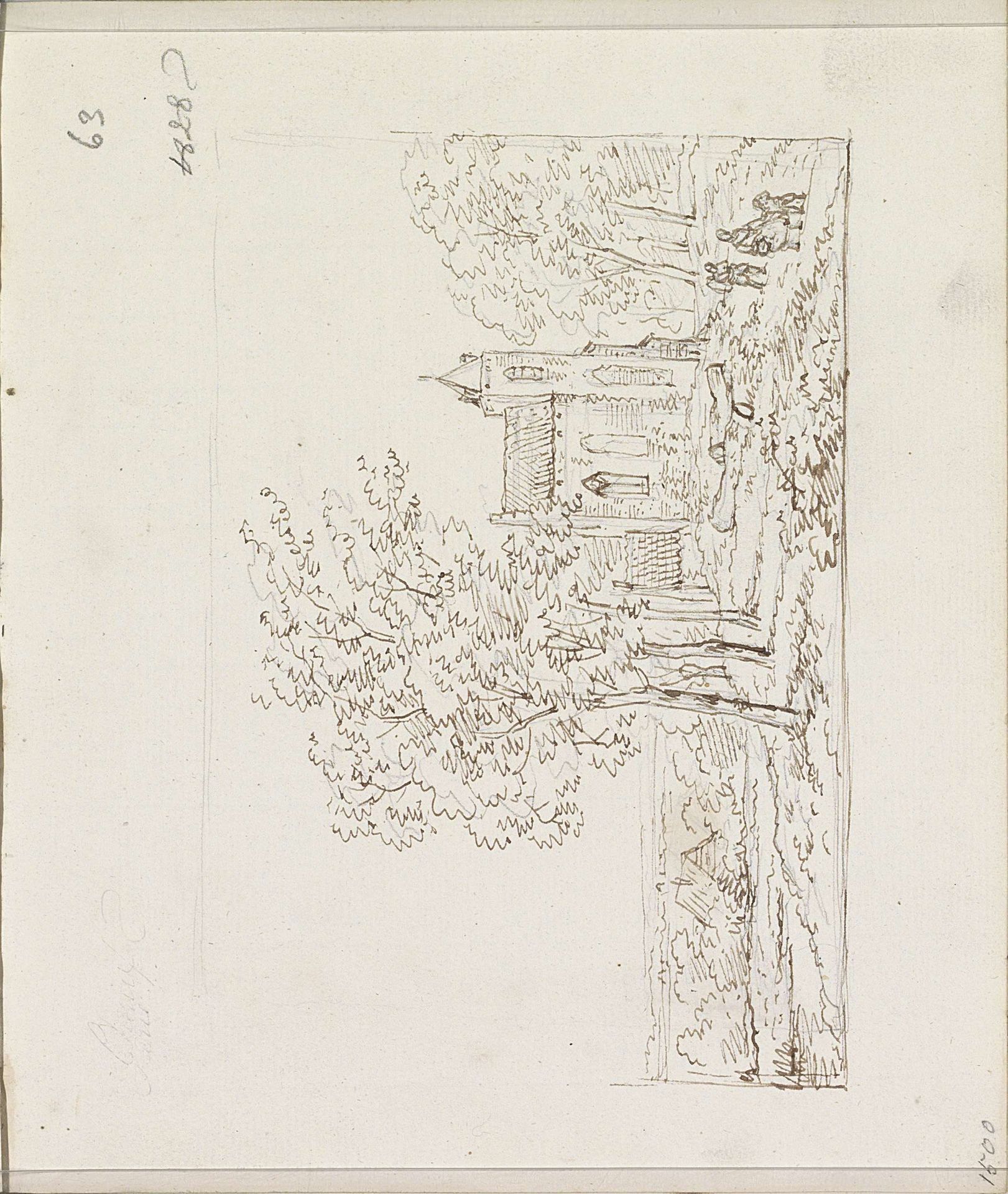 Heuvellandschap met een kerk en figuren by Andreas Schelfhout