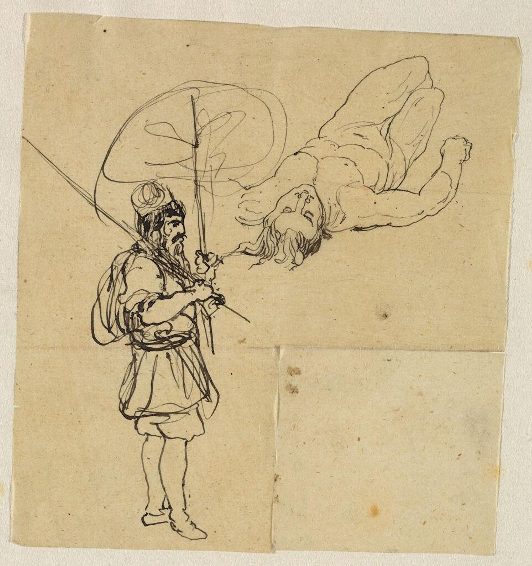 Man with a Stick, Nude Woman Laying Down by Rodolphe Bresdin