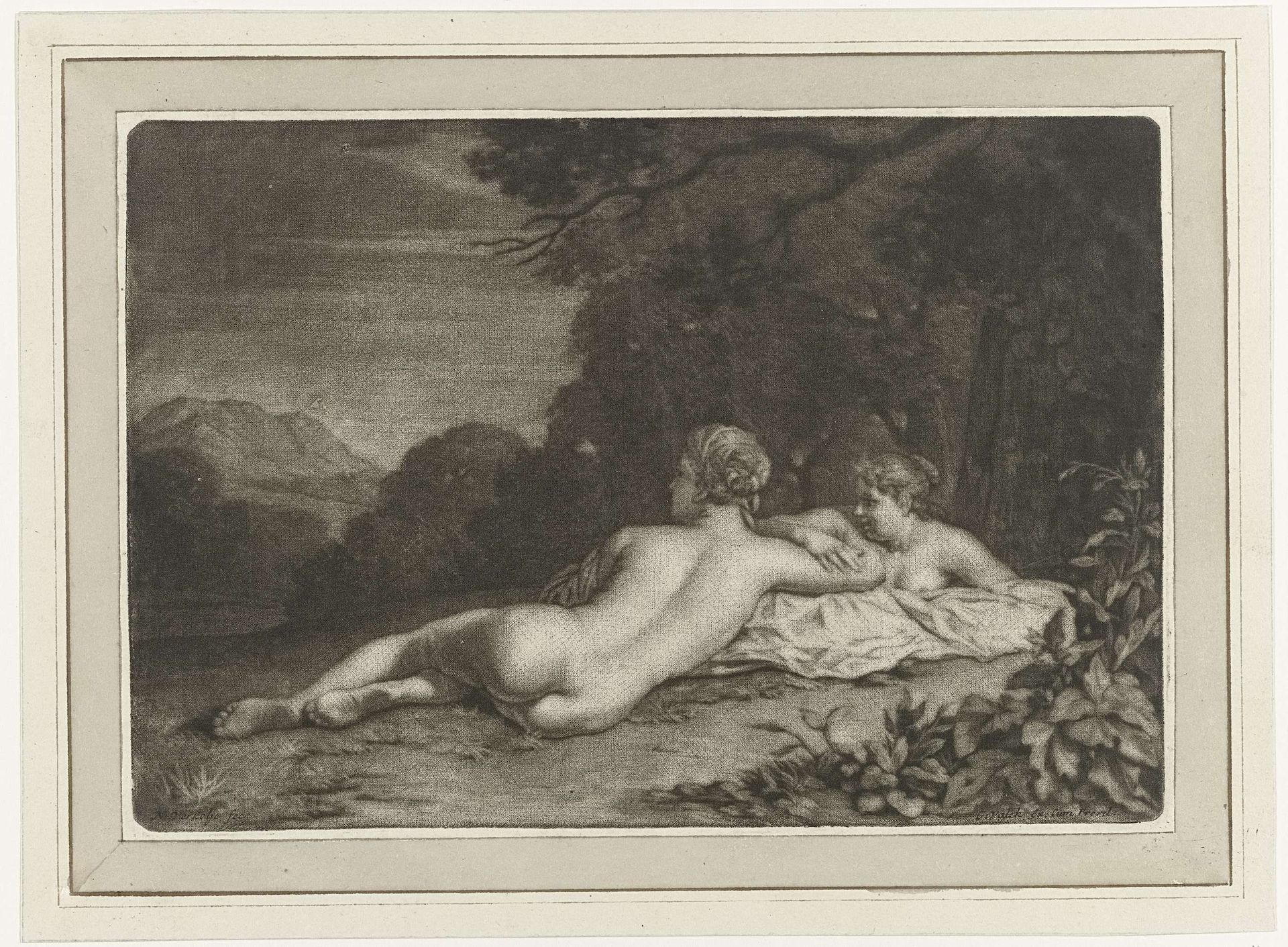 Landschap met twee nimfen by Nicolaas Verkolje
