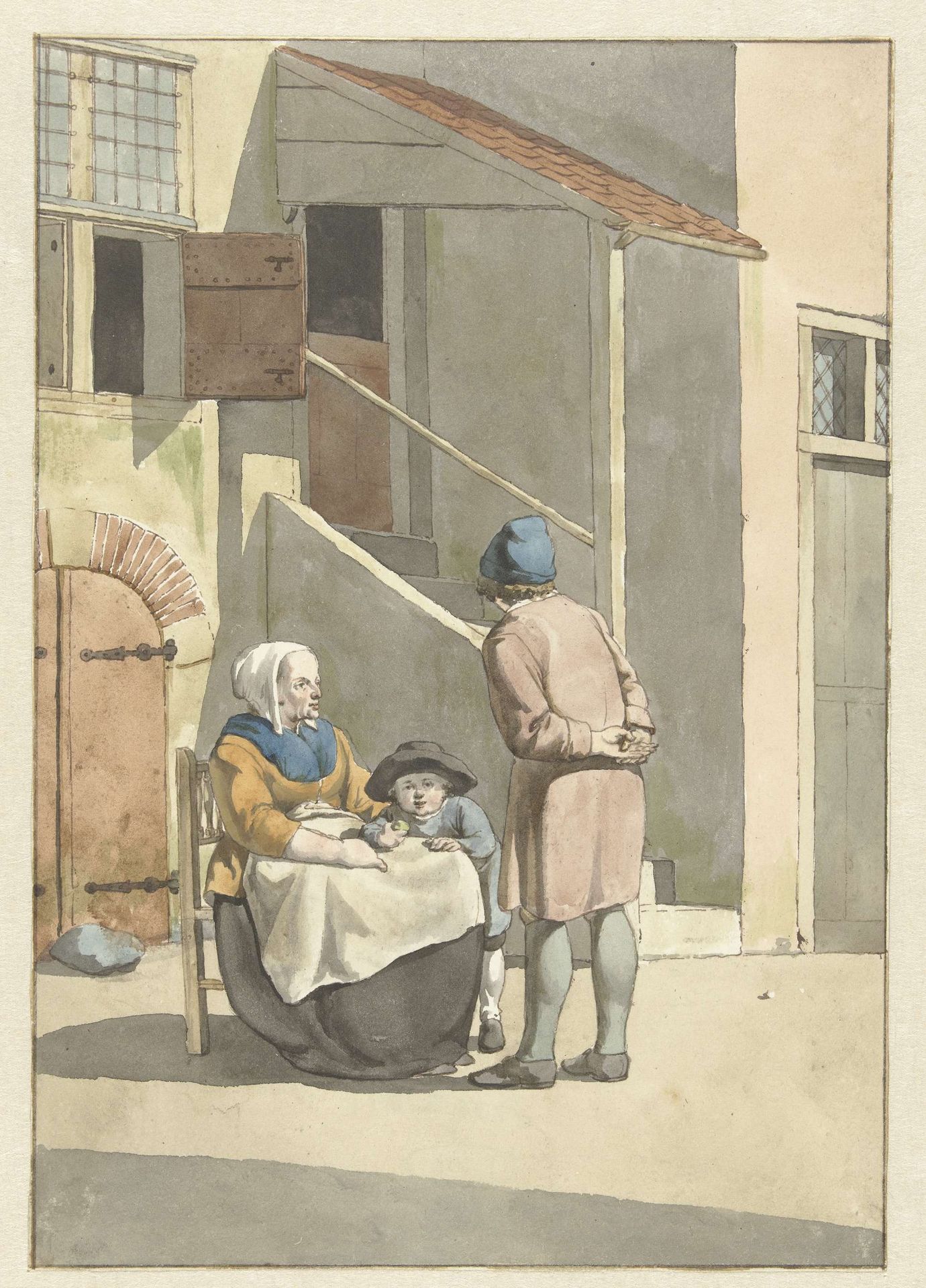 Jongen en vrouw met kind voor een huis by W. Barthautz