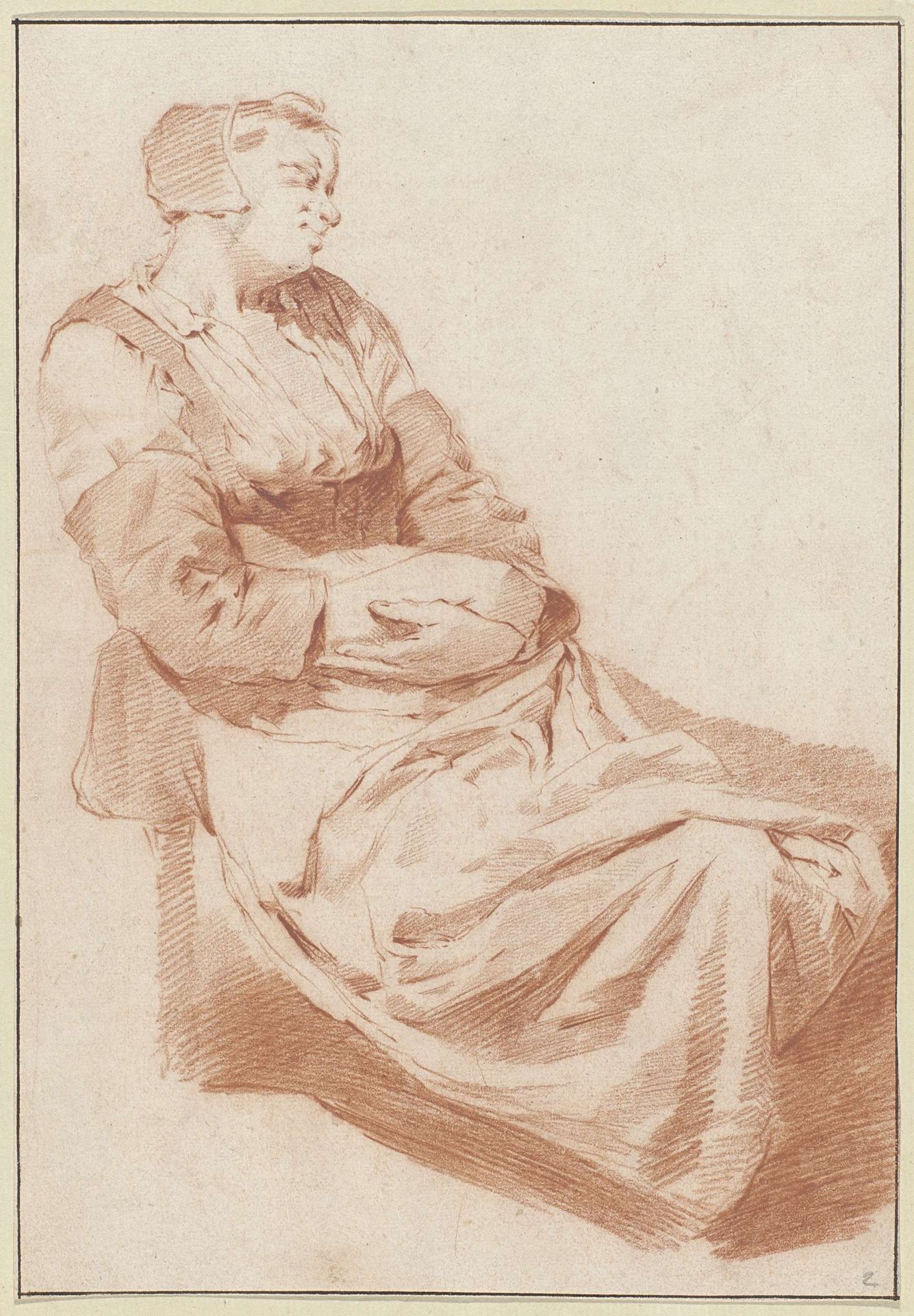 Seated Woman Facing Right, with her Hands Folded in her Lap by Cornelis Bega