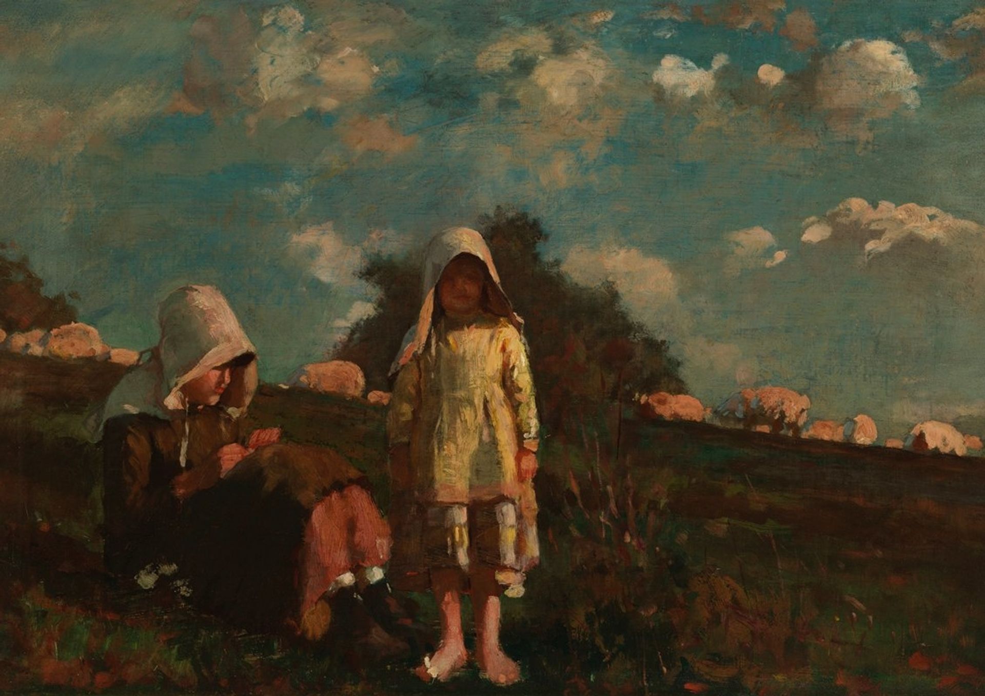 Two Girls with Sunbonnets In a Field by Winslow Homer