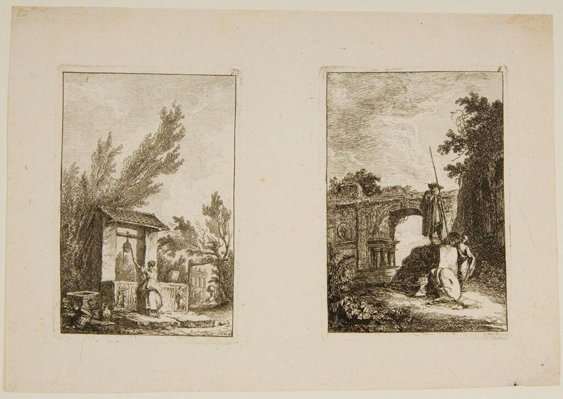 Plates VII and VIII of Les SoirÃ©es de Rome by Hubert Robert