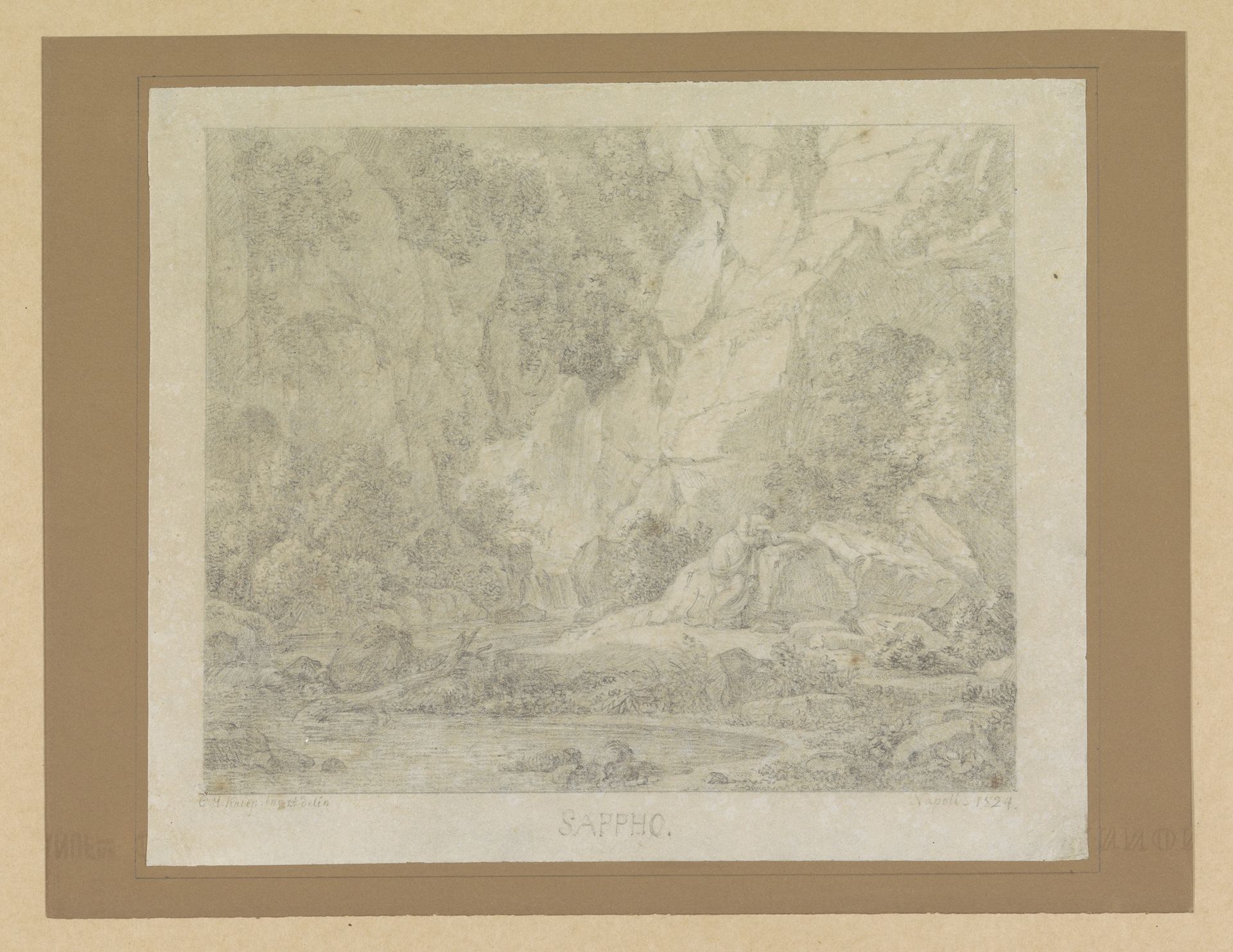 Sappho bij een meer in een berglandschap by Christoph Heinrich Kniep