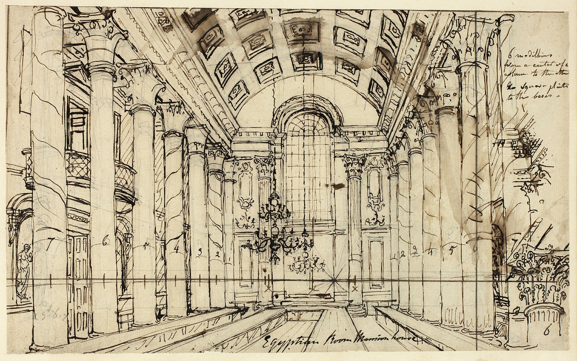 Study for Egyptian Hall Mansion House, from Microcosm of London by Augustus Charles Pugin
