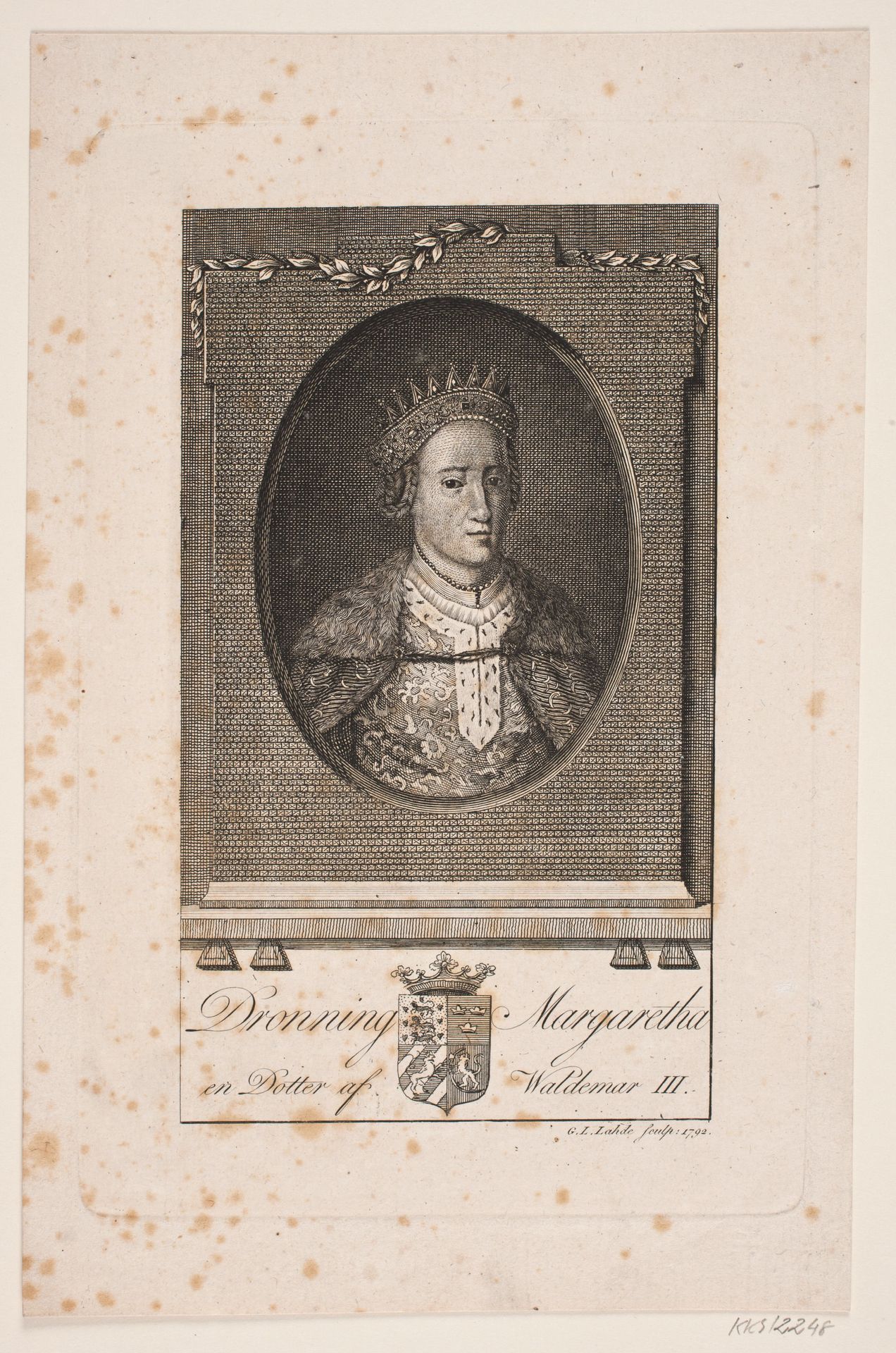 Portræt af dronning Margaretha by Gerhard Ludvig Lahde