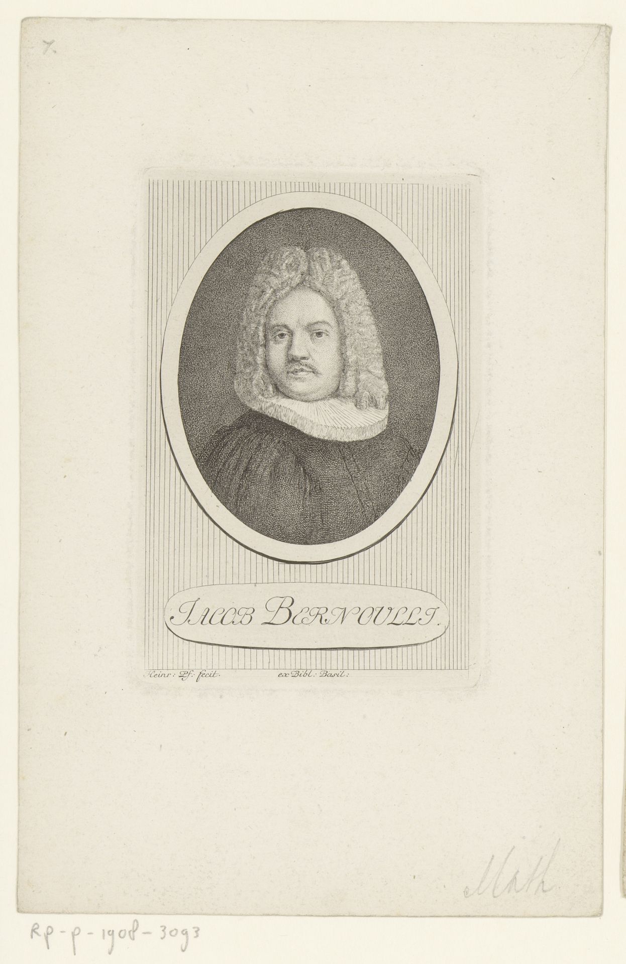 Portret van Jacob Bernoulli by Heinrich Pfenninger