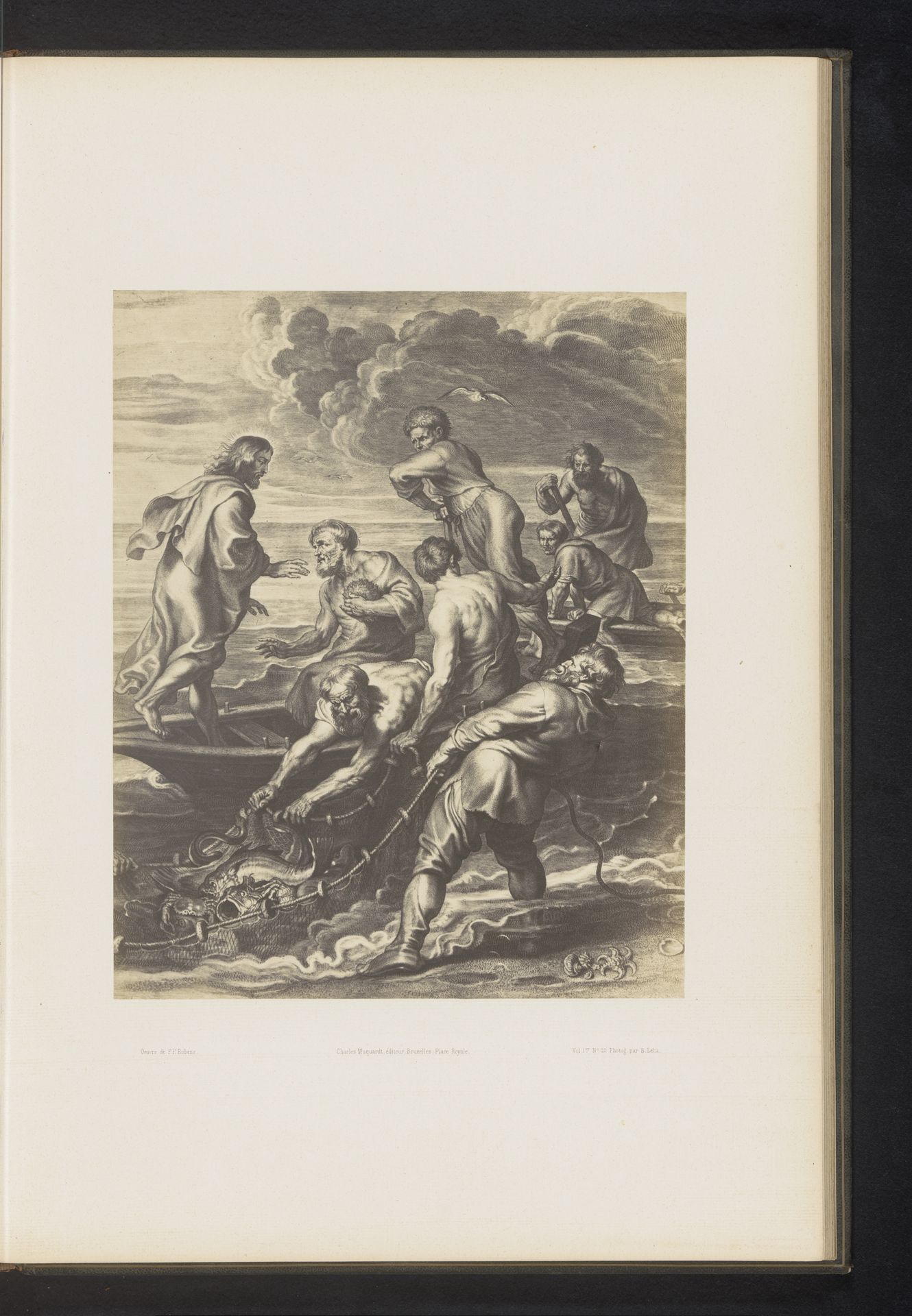Fotoreproductie van een gravure van De wonderbare visvangst door Schelte Adamsz. Bolswert, naar het schilderij door Peter Paul Rubens by Jean Louis Bargignac