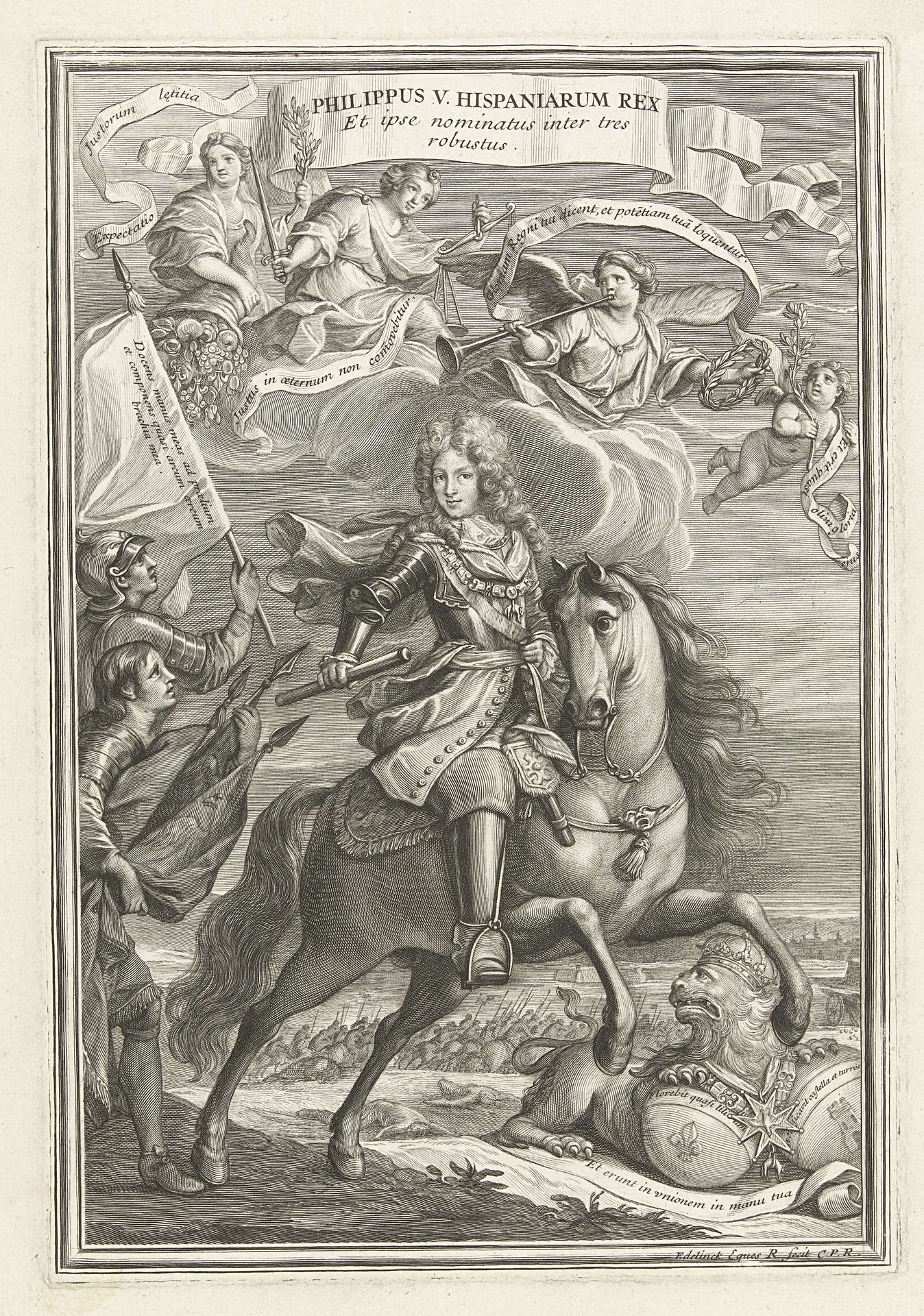Ruiterportret van Filips V van Spanje by Gérard Edelinck