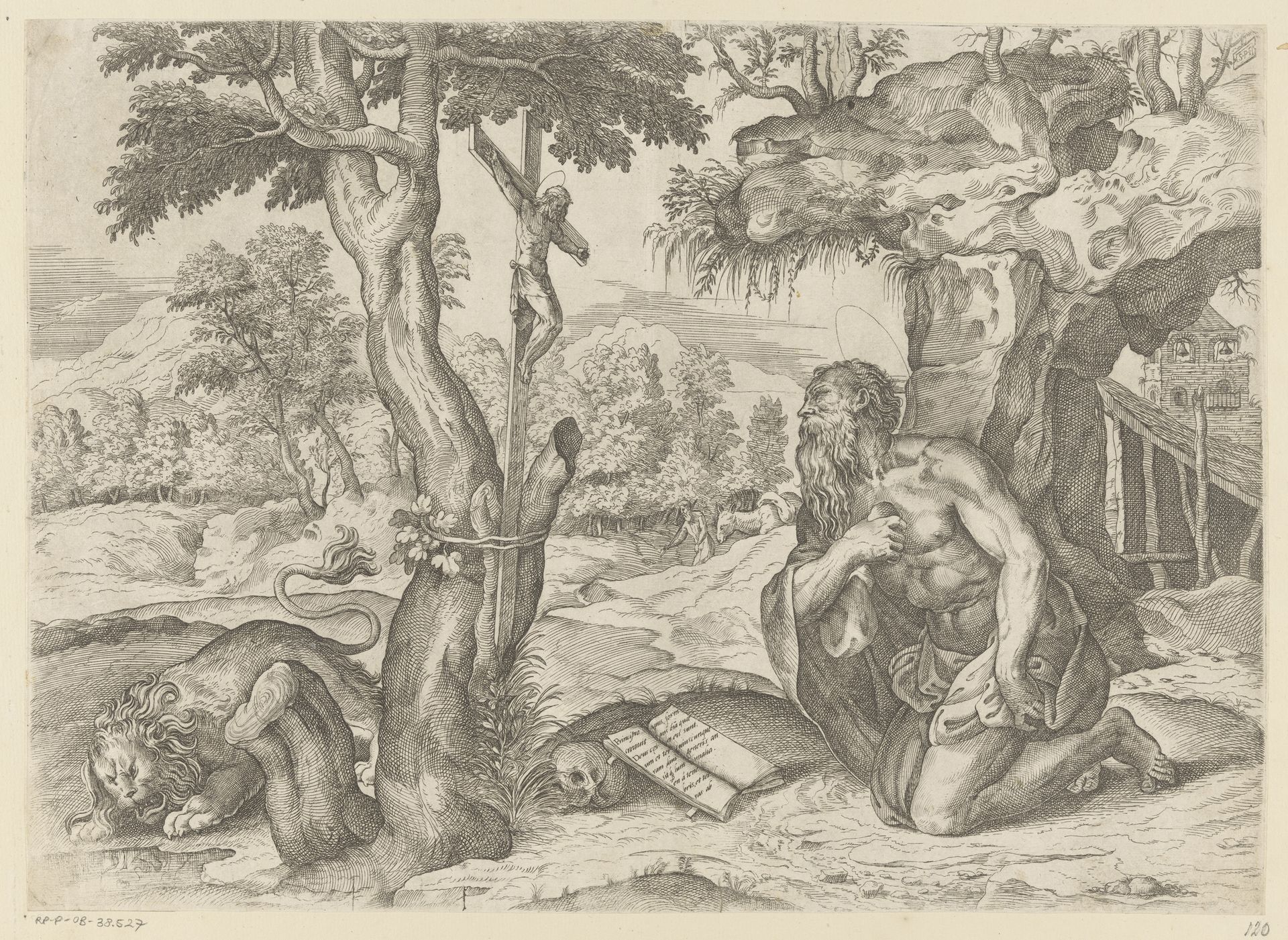 Heilige Hieronymus in de wildernis by Monogrammist SPF