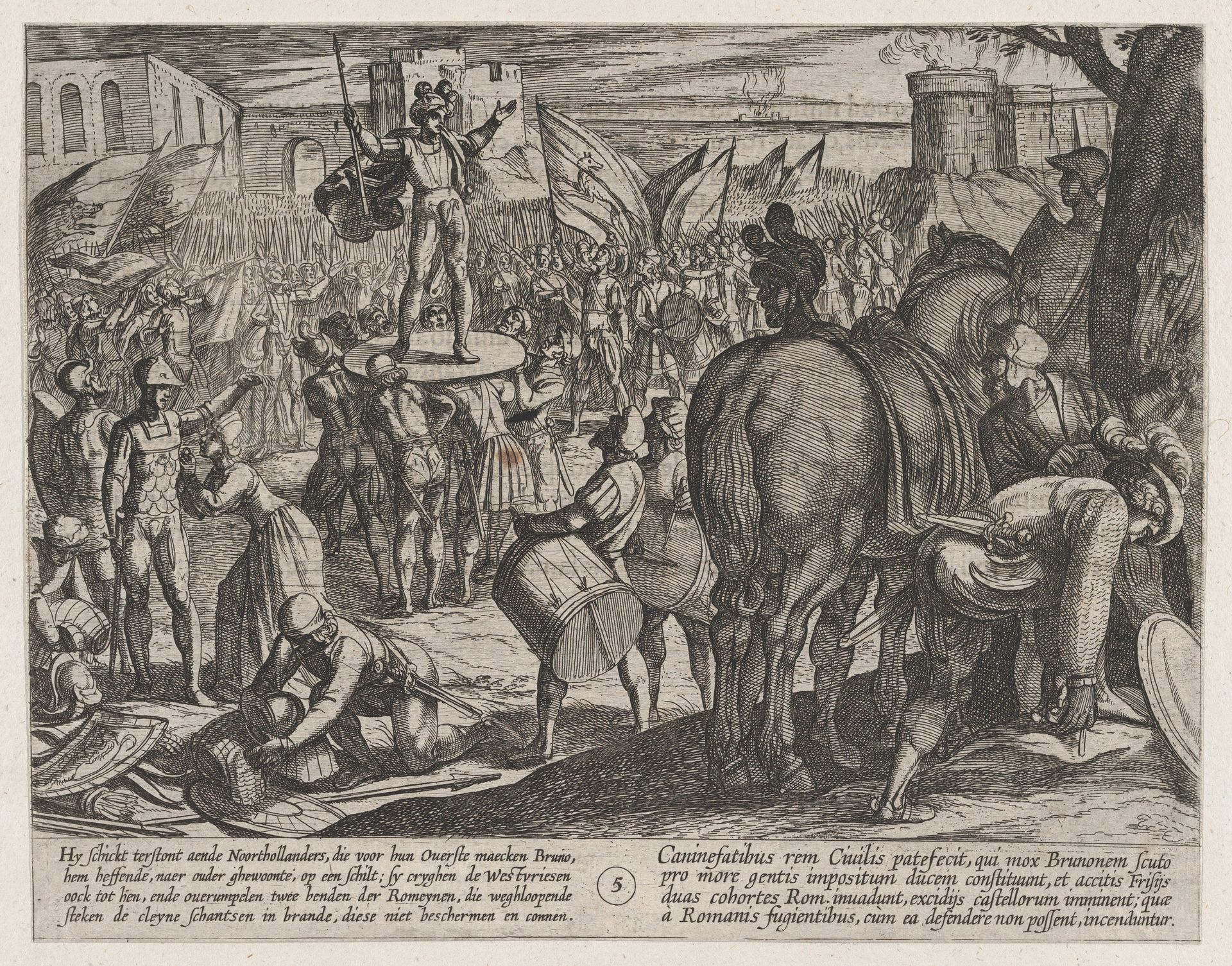 Plate 5: Bruno Appointed Leader of the Caninefates, from The War of the Romans Against the Batavians (Romanorvm et Batavorvm societas) by Antonio Tempesta