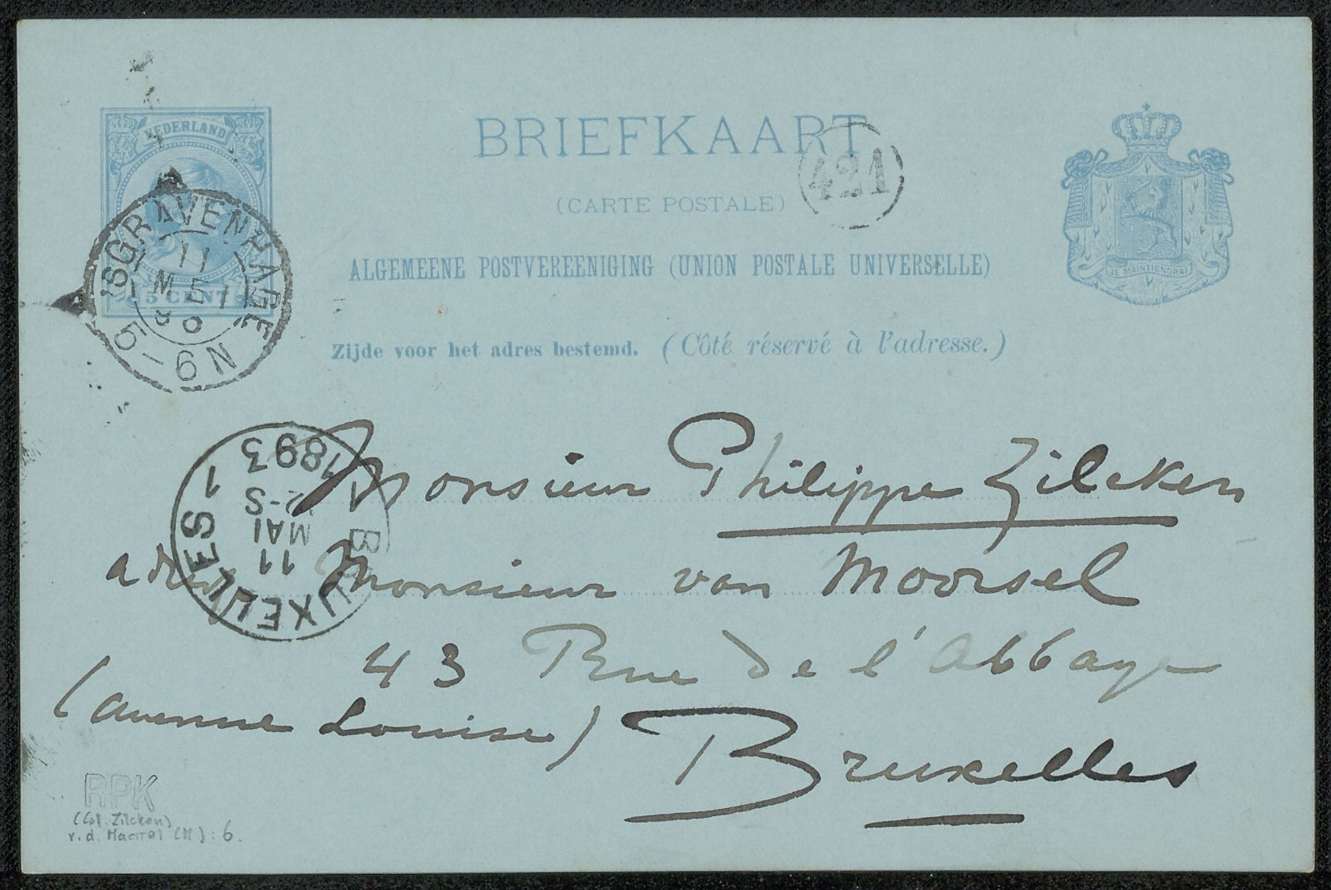 Briefkaart aan Philip Zilcken by Marinus van der Maarel
