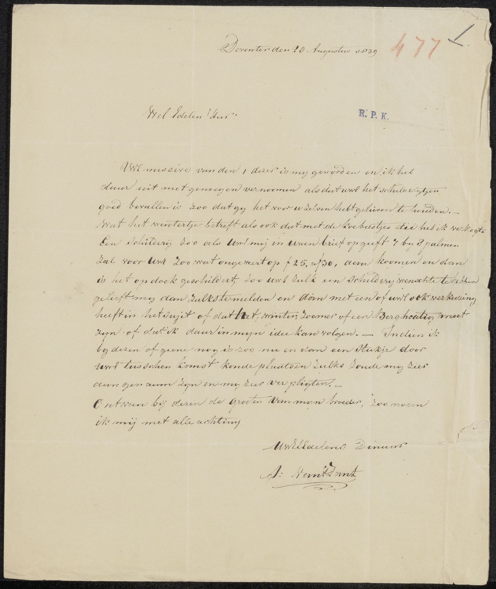 Brief aan Christiaan Kramm by Arnoldus Antonius Christianus van 't Zant