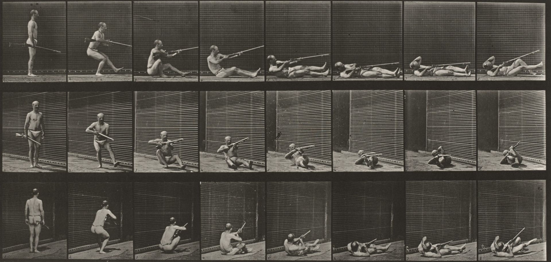 Plate Number 358. Lying on back and firing by Eadweard Muybridge