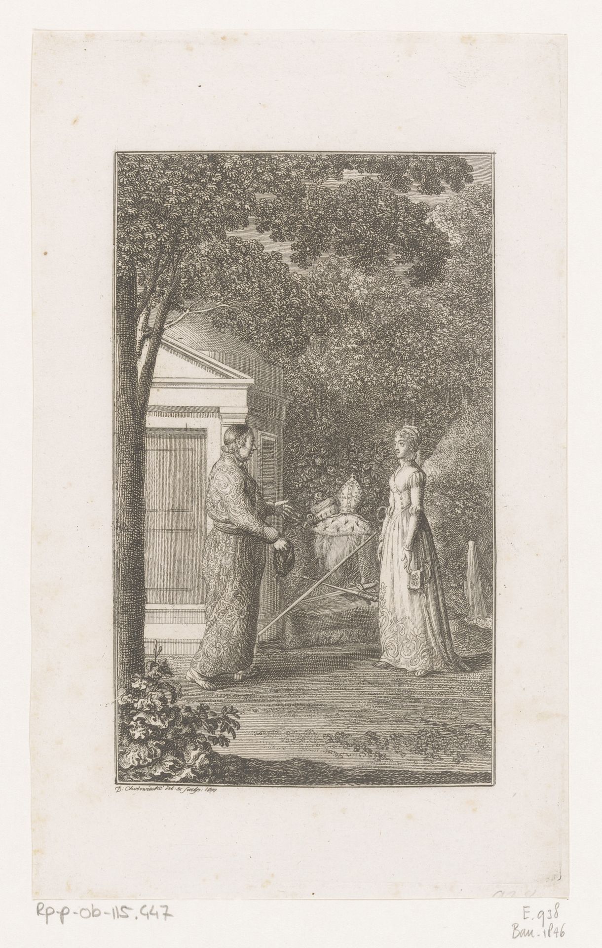 Gebhard ontmoet Agnes van Mansfeld in de tuin by Daniel Nikolaus Chodowiecki