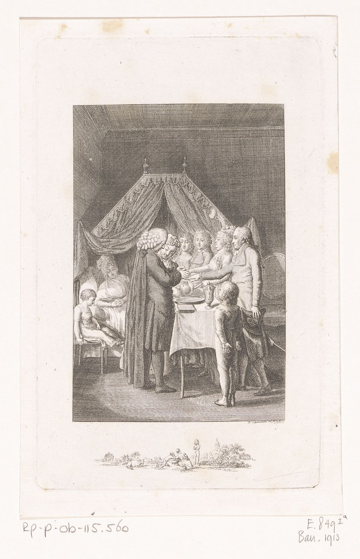 Doop van het nieuwgeboren kind by Daniel Nikolaus Chodowiecki