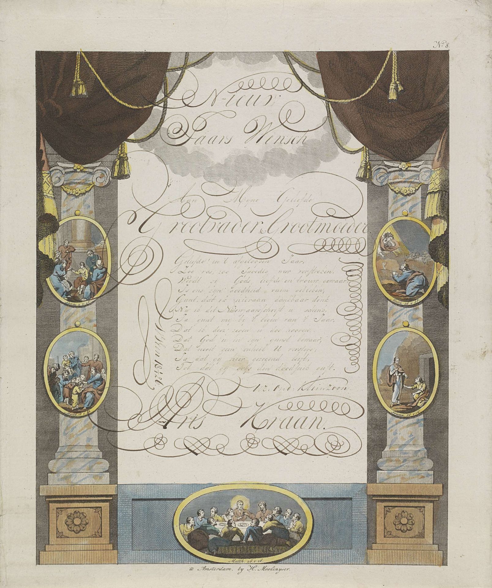 Wensbrief met voorstellingen uit het Nieuwe Testament by Hendrik Moolenyzer