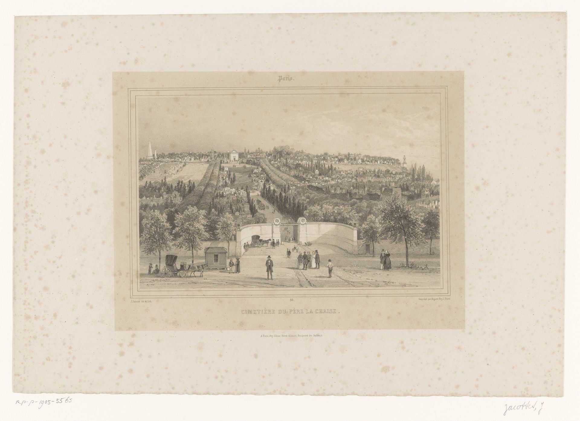 Zicht op de begraafplaats van Père-Lachaise in Parijs by Louis-Julien Jacottet