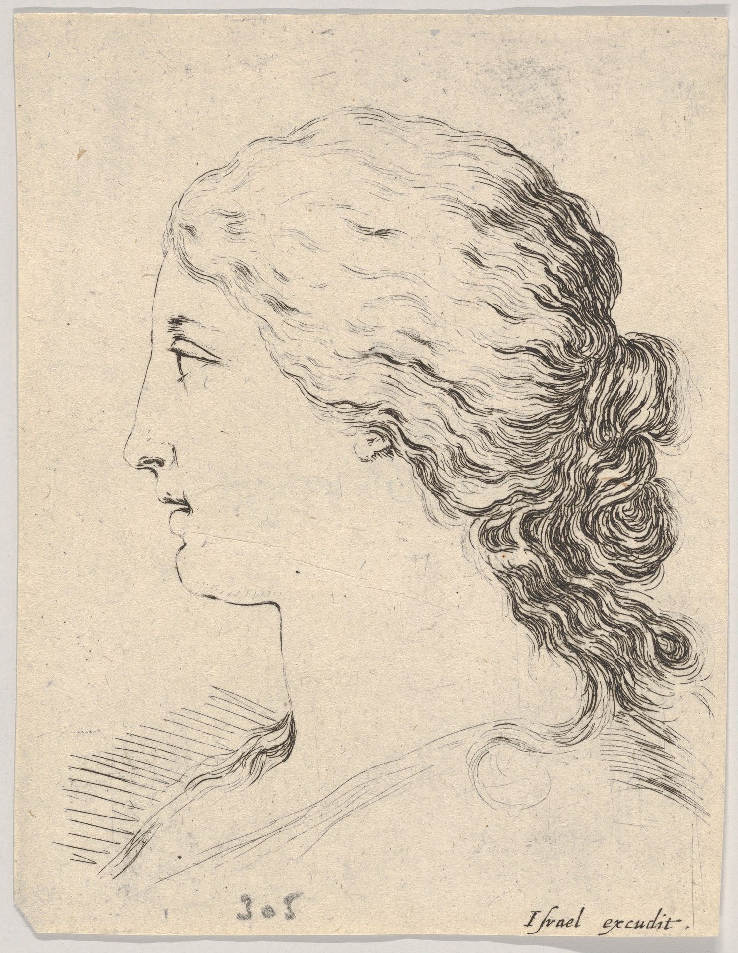 Plate 14: head of a woman, in profile, from 'The Book for Learning to Draw' (Livre pour apprendre à dessiner) by Stefano della Bella