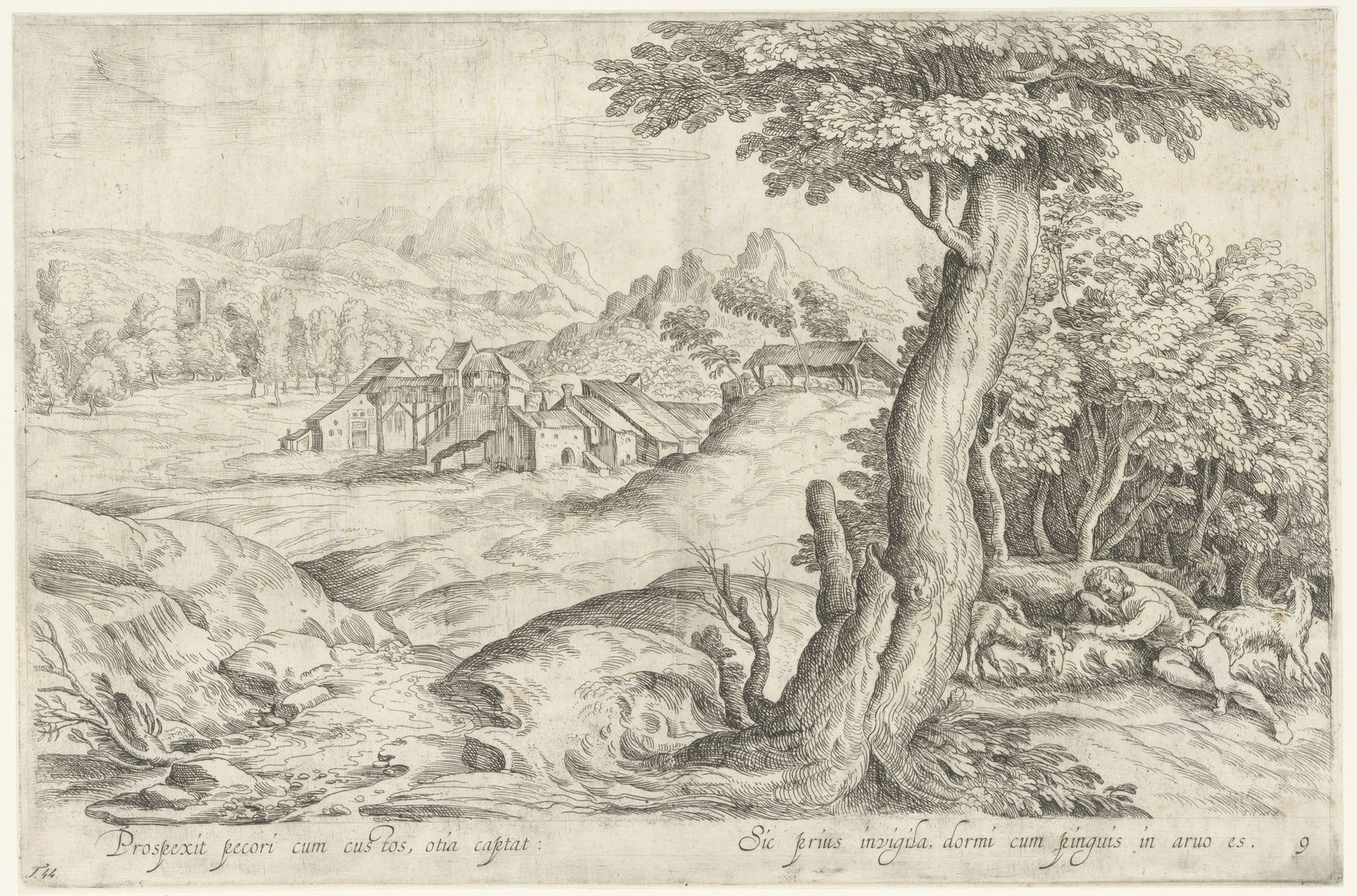 Landschap met slapende herder by Anonymous