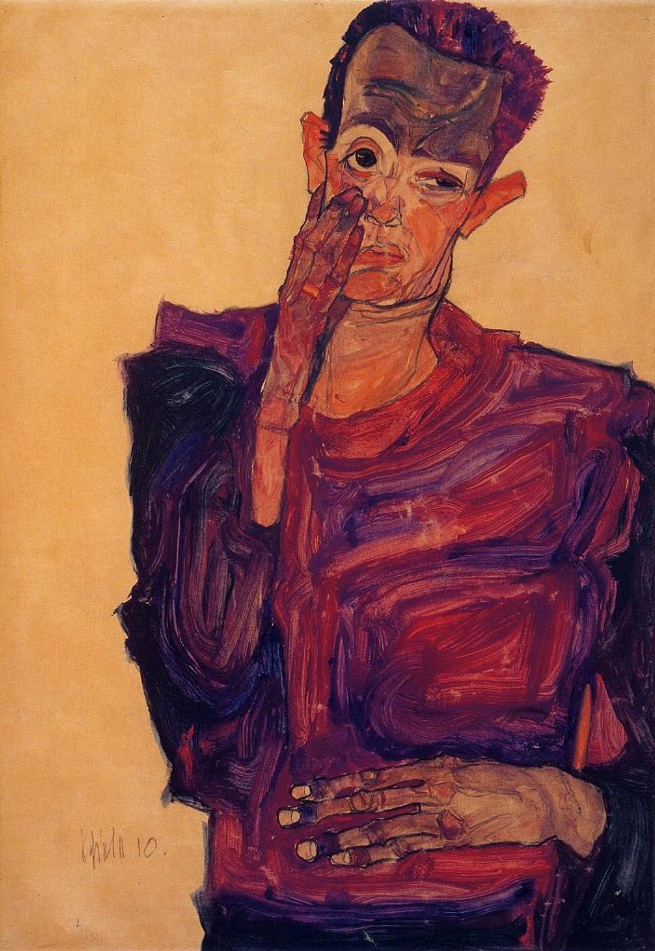 Self Portrait with Hand to Cheek by Egon Schiele