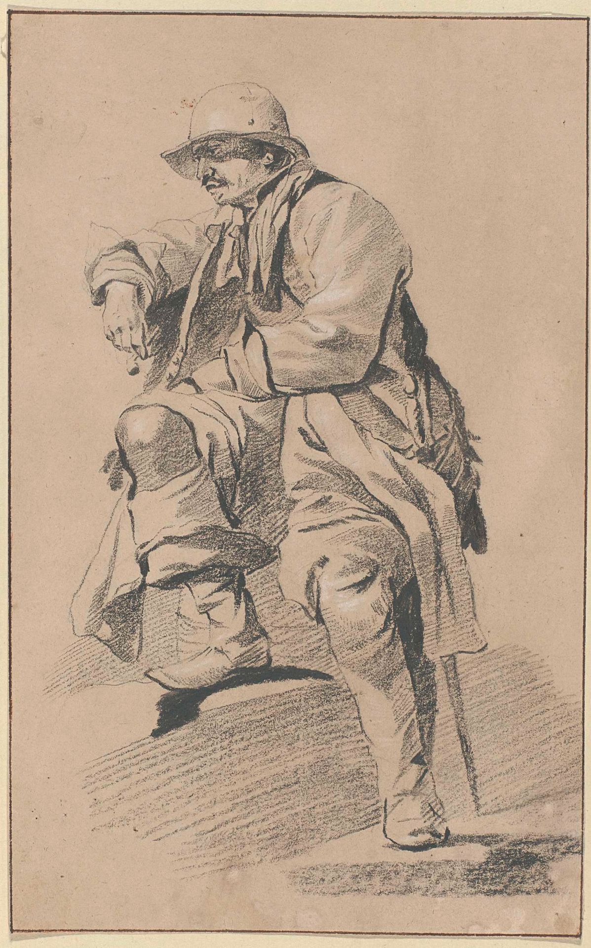 Zittende man, naar links gewend, met hoed, snor, sabel en pijp by Cornelis Bega