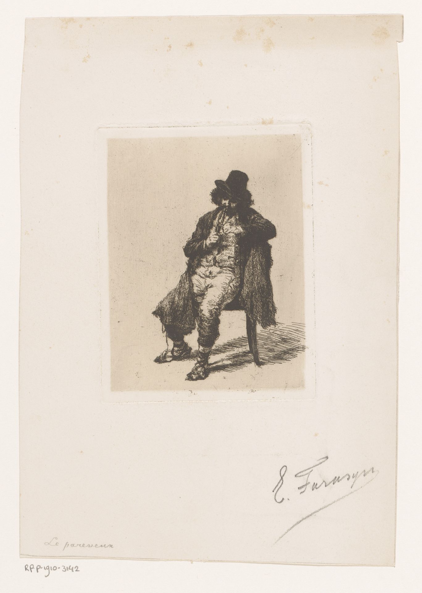 Pijprokende man op een stoel by Edgard Farasyn