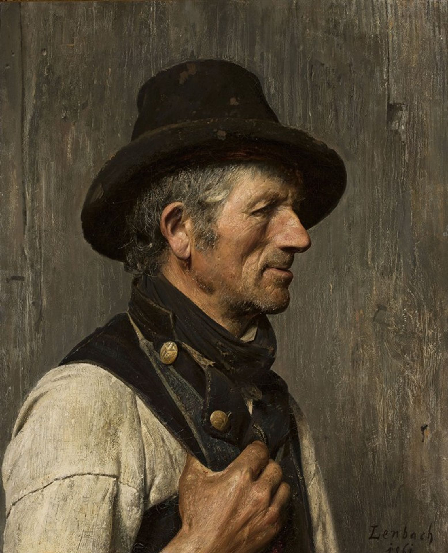 Portrait of a peasant in a hat by Franz von Lenbach
