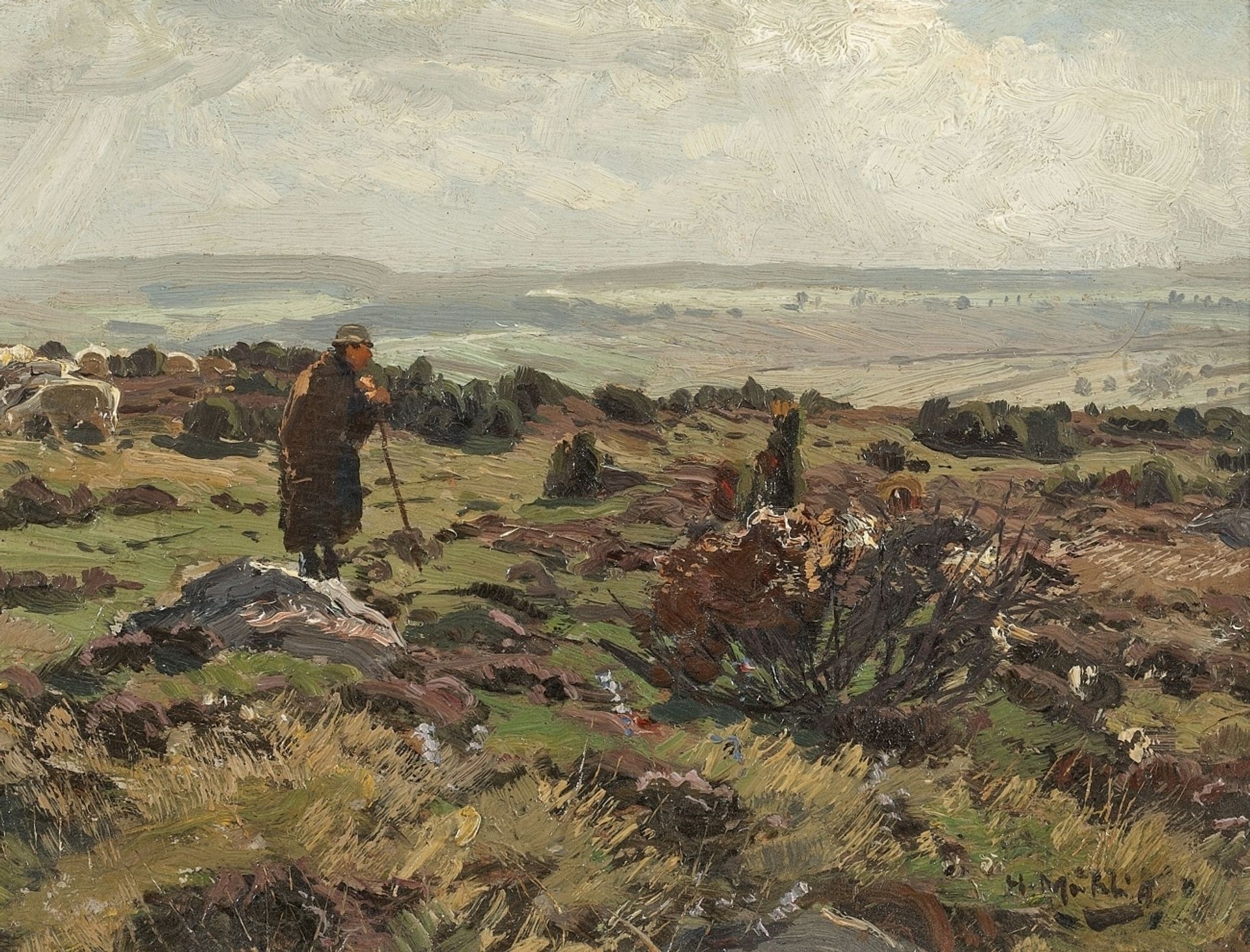 Shepherd with herd near Merzhausen in the Schwalm by Hugo Mühlig
