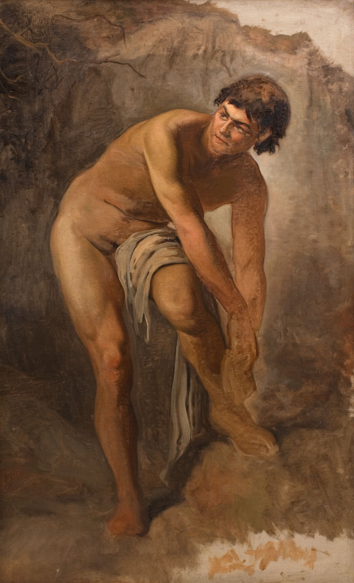 Ung italiensk mandsfigur i klippelandskab by L.A. Schou
