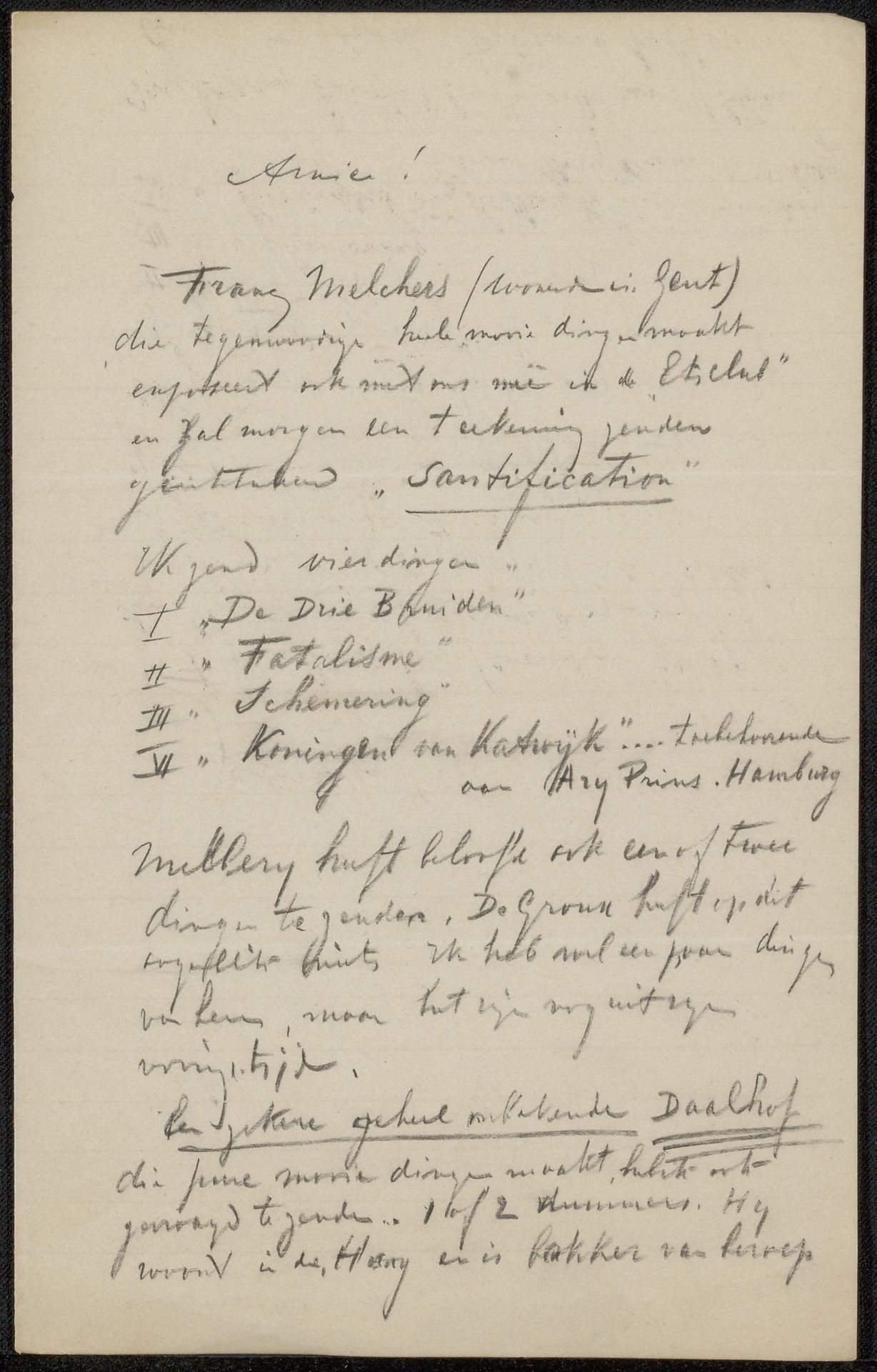 Brief aan Philip Zilcken by Jan Toorop