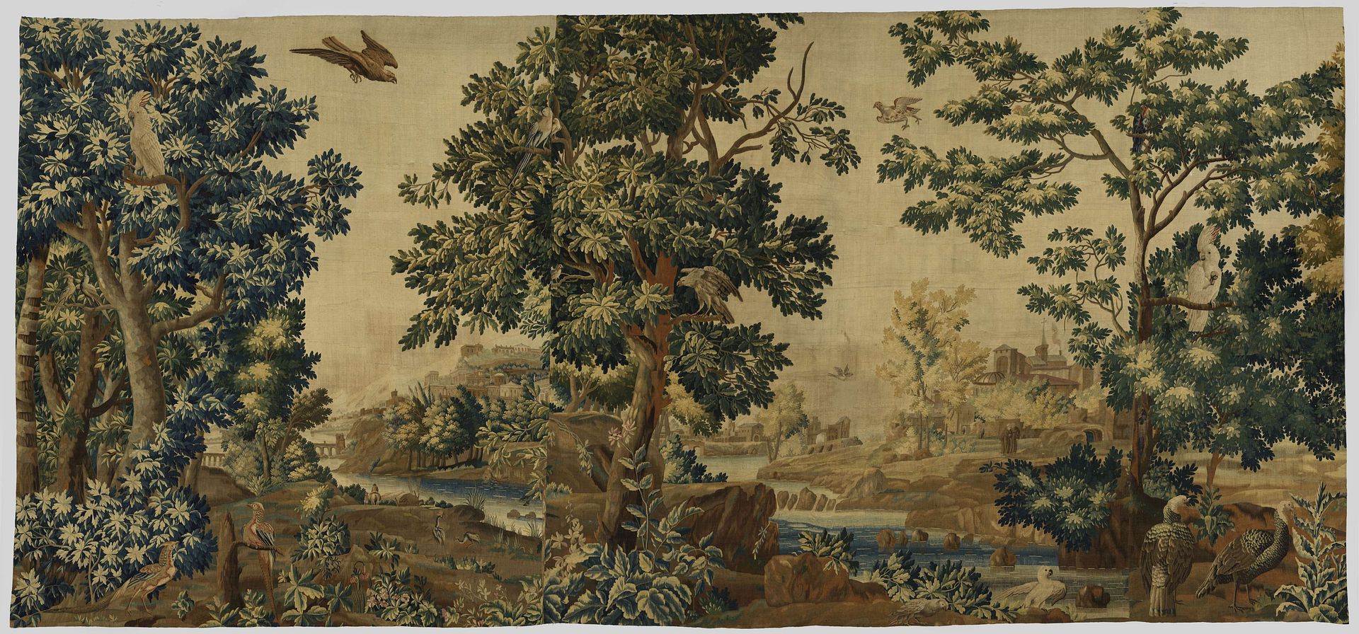 Bosrijk landschap met vogels en doorkijkjes naar een rivierlandschap by Alexander Baert