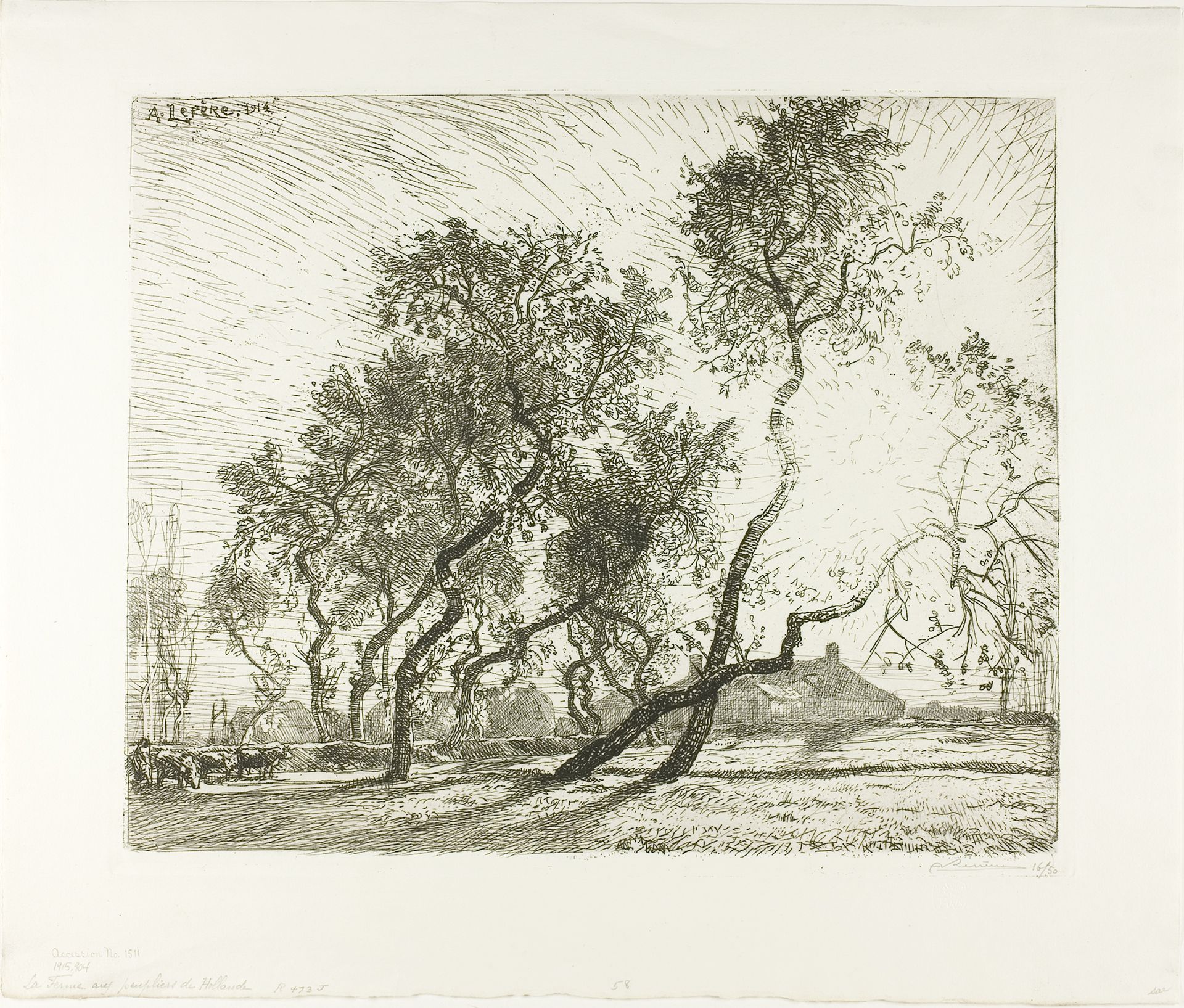 Farm with Dutch Poplars by Auguste-Louis Lepère