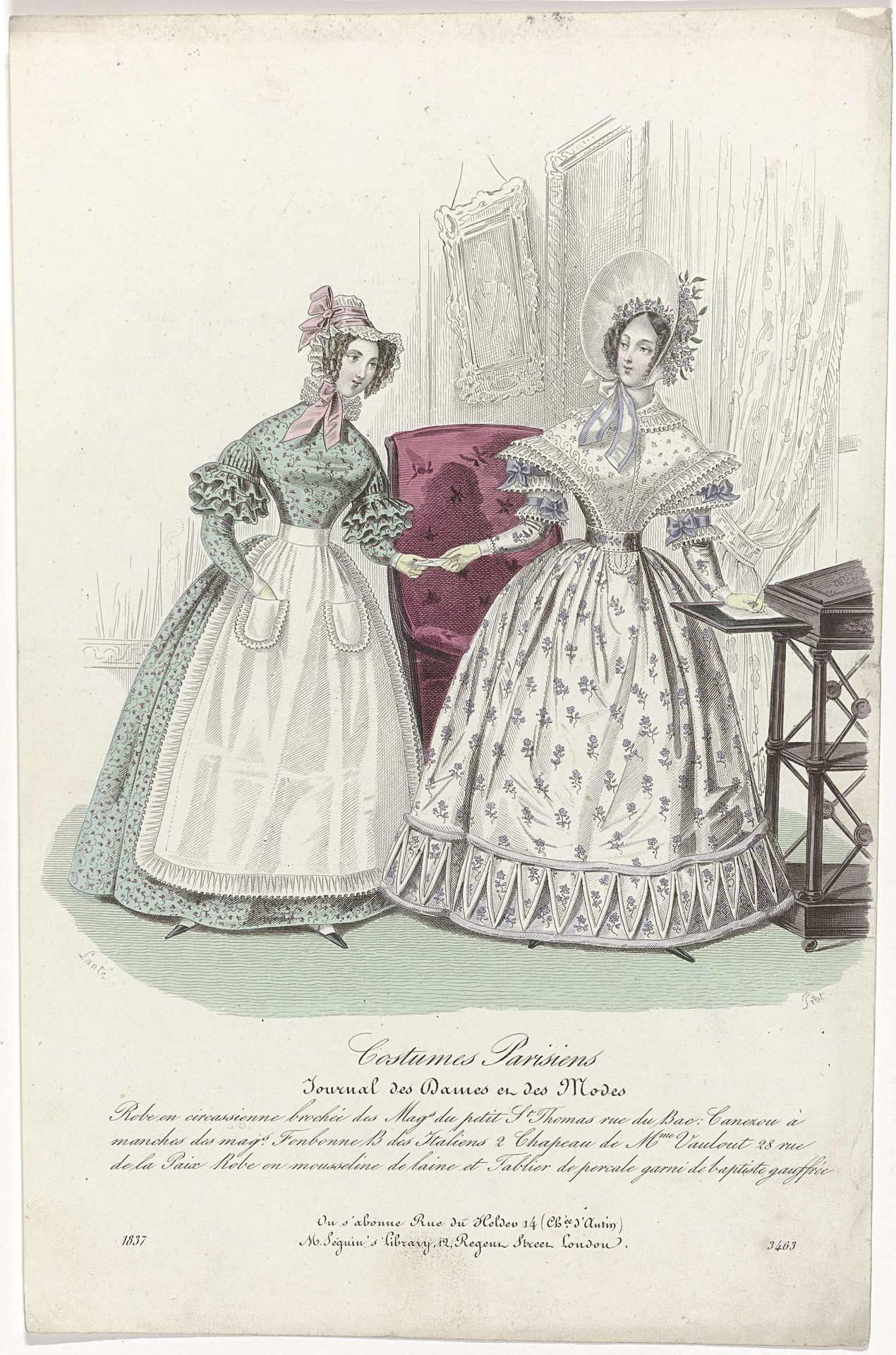 Journal des Dames et des Modes, Costumes Parisiens, 1837, (3463): Robe en circassienn (...) by Prot