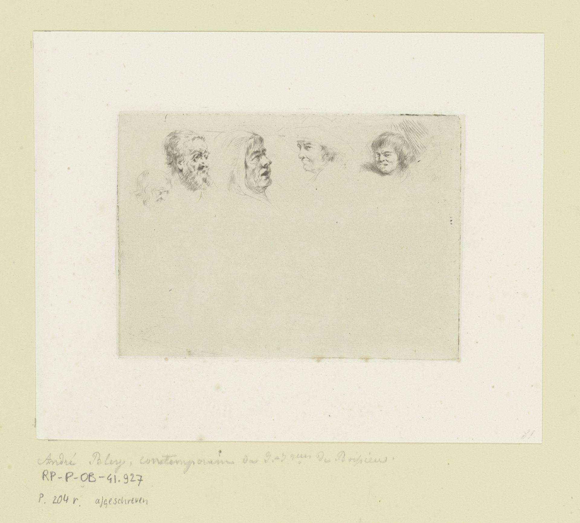 Compositie met vijf hoofden van mannen van verschillende leeftijden by André Blay