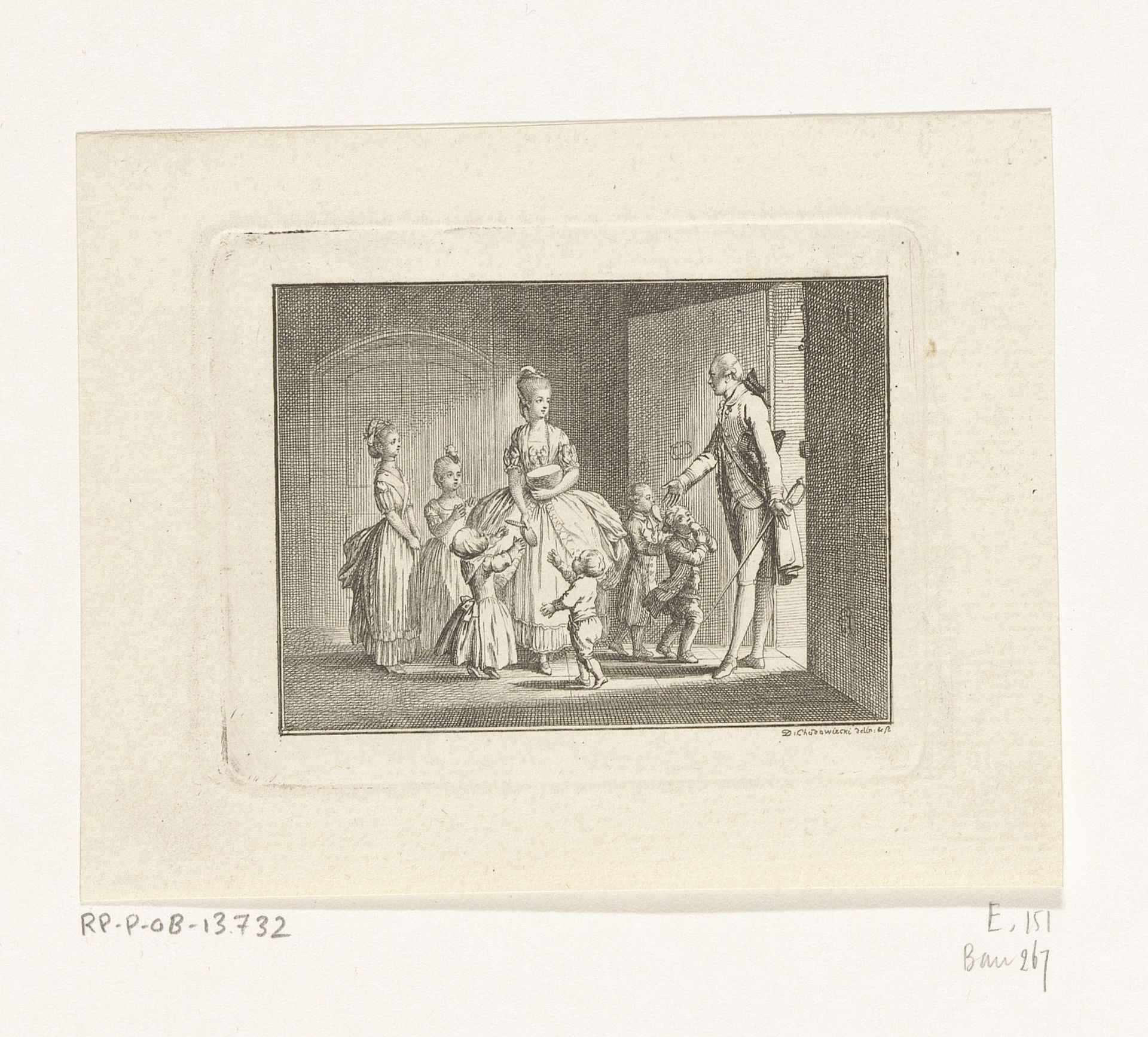 Lotte snijdt brood voor zes kinderen by Daniel Nikolaus Chodowiecki