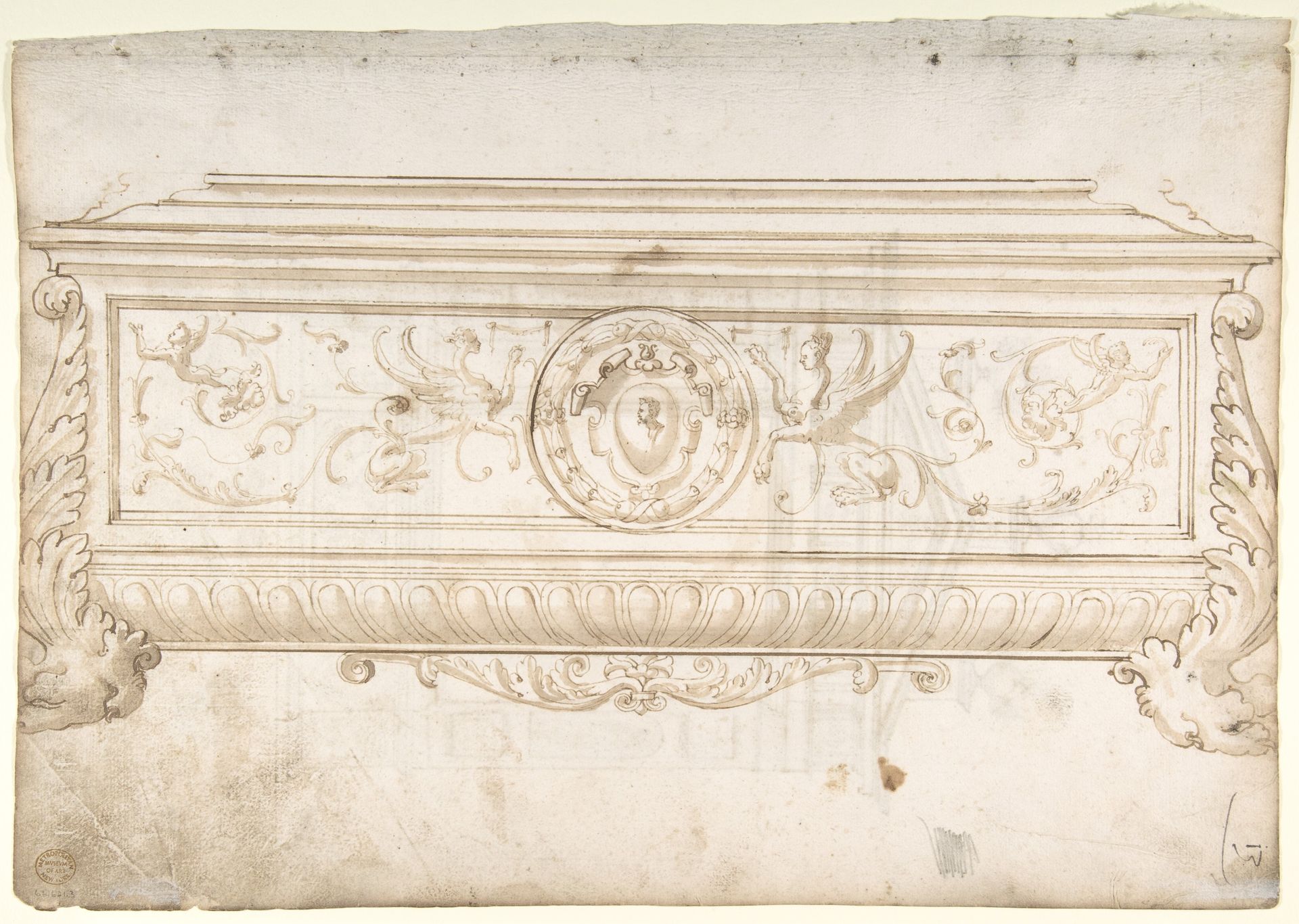 Design for a Cassone (Recto), Design for a Tomb (Verso) by Anonymous