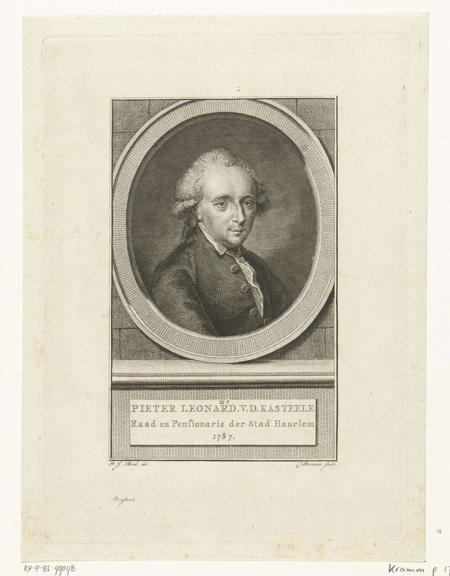 Portret van Pieter Leonard van de Kasteele by Cornelis Brouwer