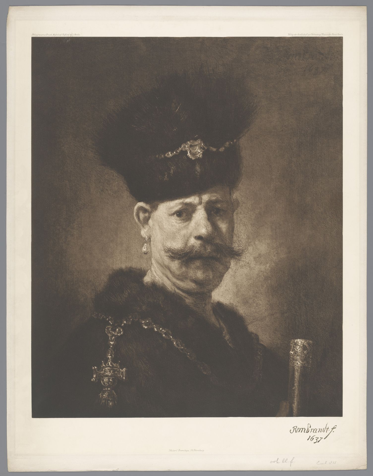 Fotoreproductie van schilderij Portret van een man door Rembrandt [?], coll. Heremitage te St. Petersburg by Anonymous