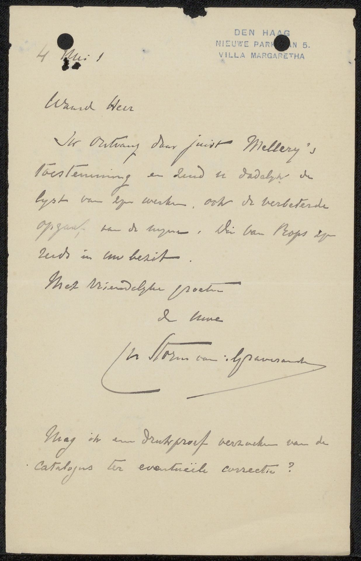 Briefkaart aan Philip Zilcken by Carel Nicolaas Storm van 's-Gravesande