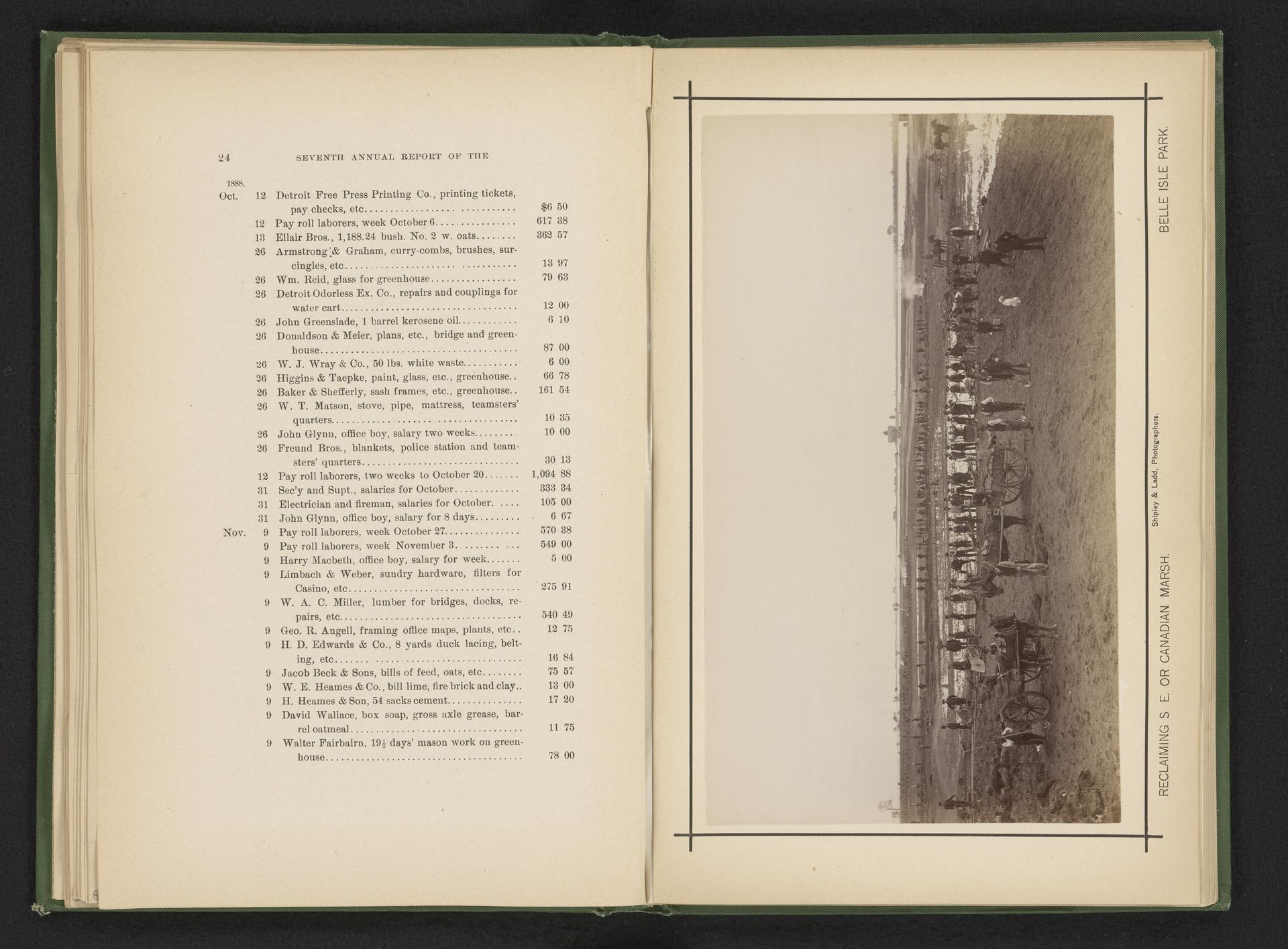 Gezicht op de werkzaamheden om een moeras droog te leggen op het Belle Isle Park by Shipley & Ladd